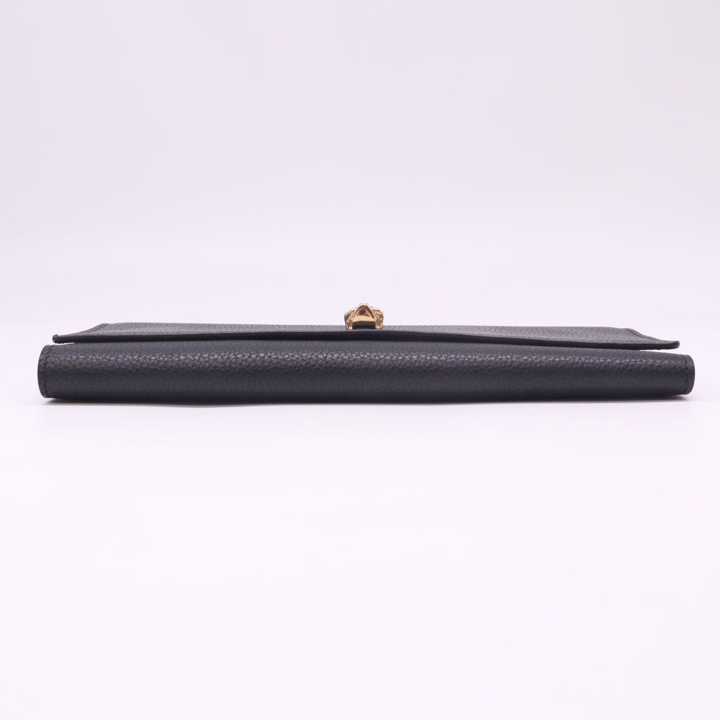 Alexander McQueen Black Grained Leather Skull Continental Flap Wallet W22483
