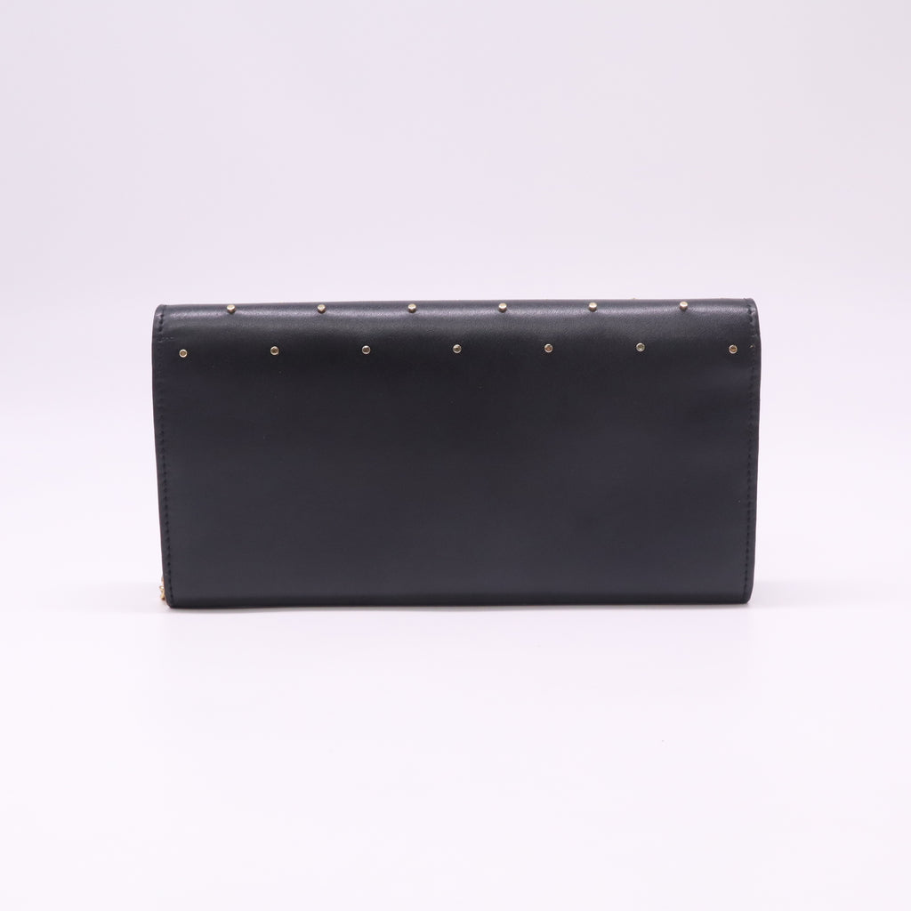 Women's Black Studded Leather Wallet Chain Strap B23222