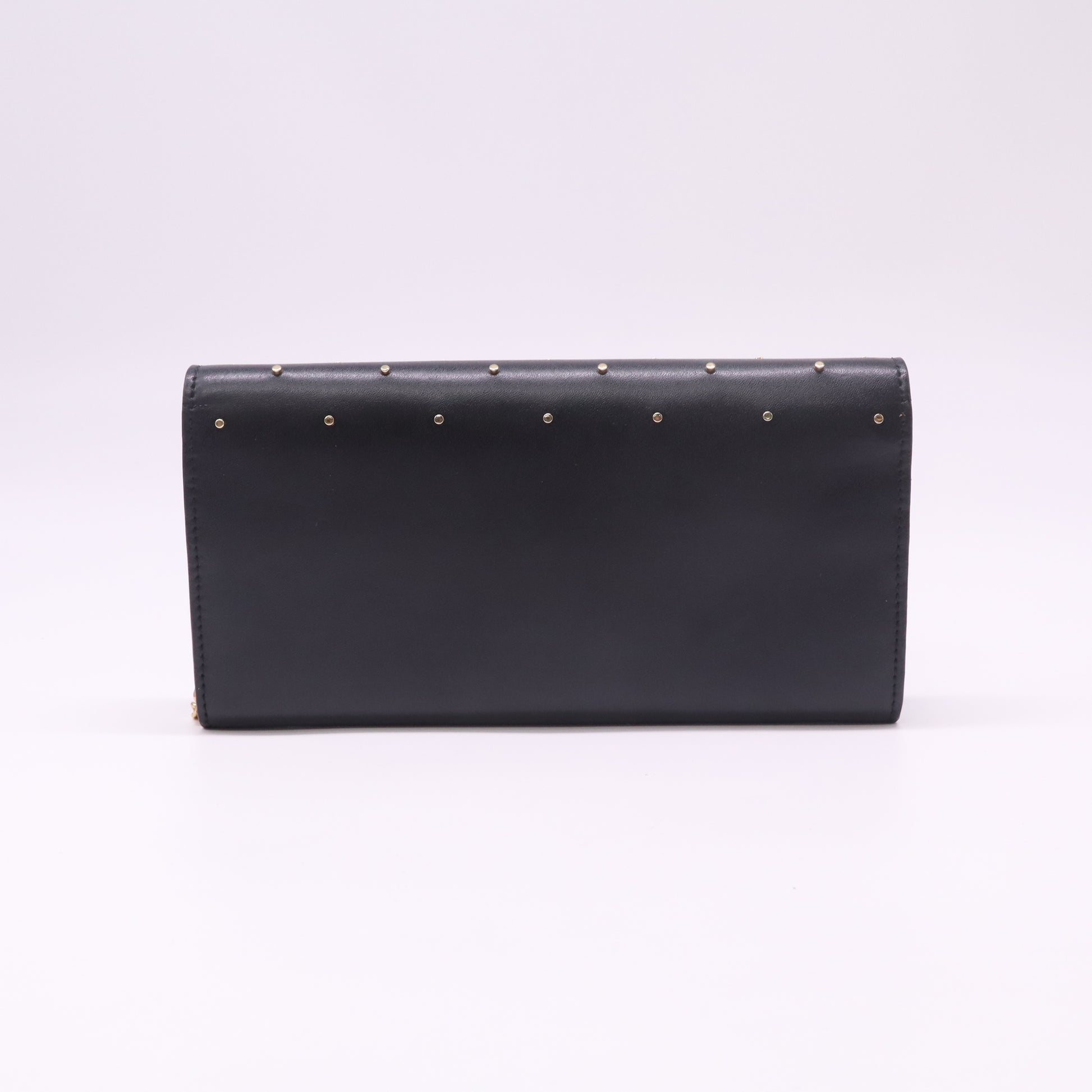 Women's Black Studded Leather Wallet Chain Strap B23222
