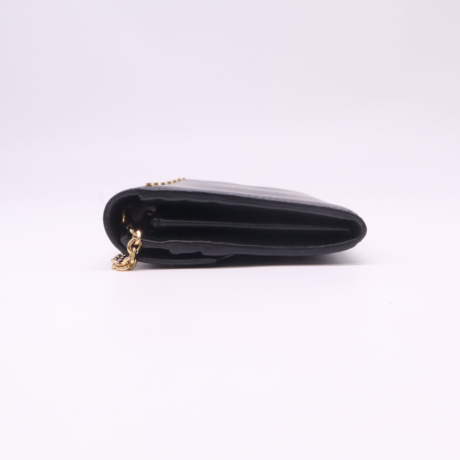 Women's Black Studded Leather Wallet Chain Strap B23222