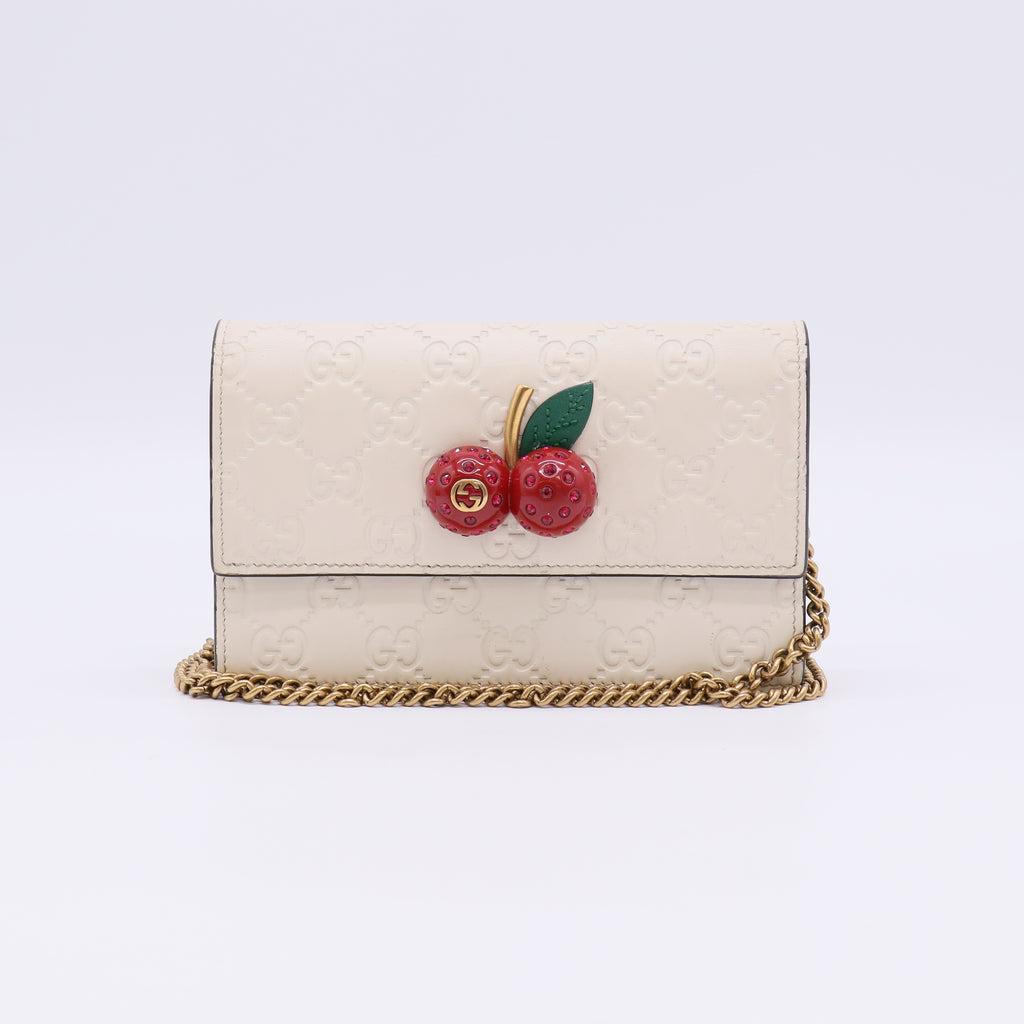 Guccissima Mini Cherry Chain Bag in White B23091