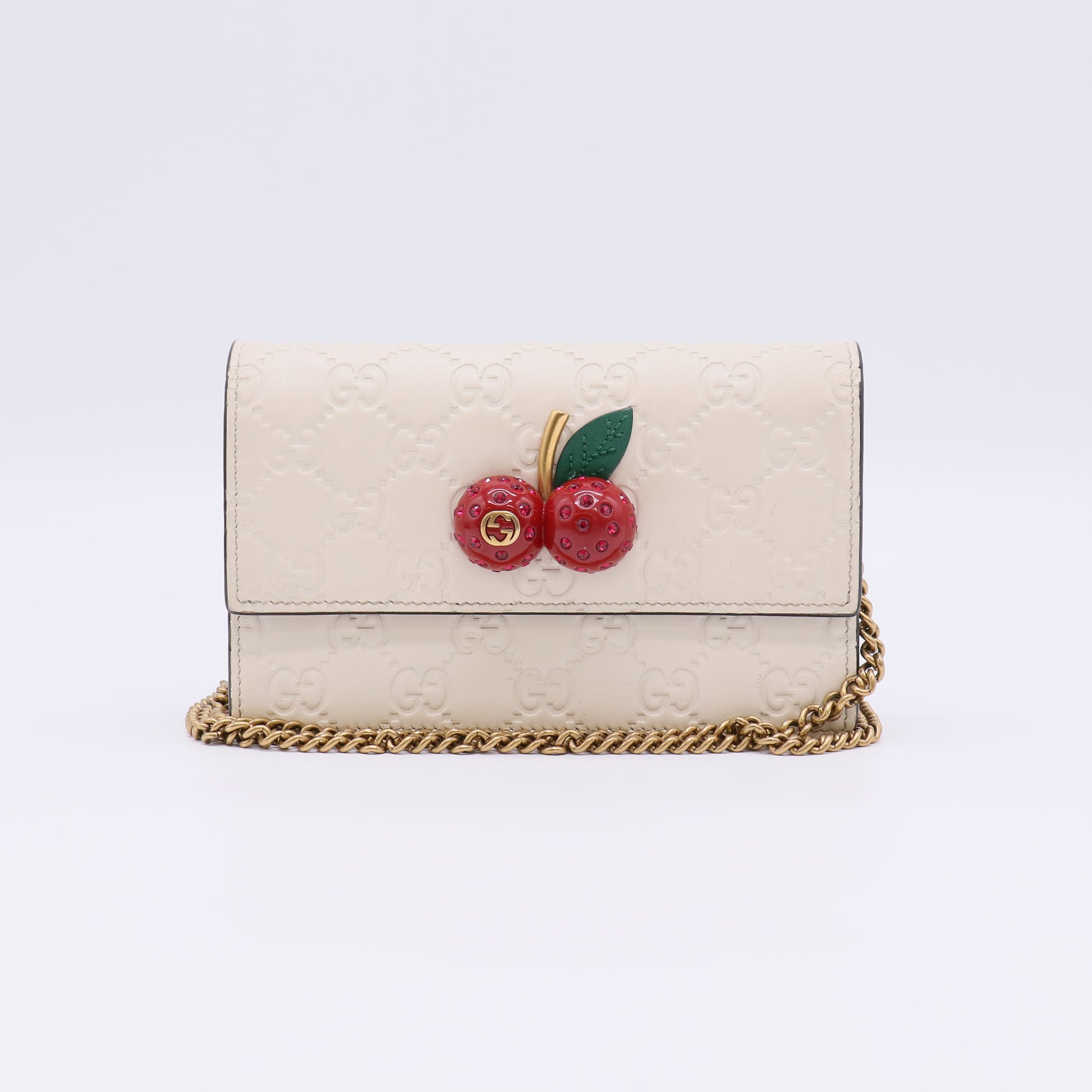 Guccissima Mini Cherry Chain Bag in White B23091