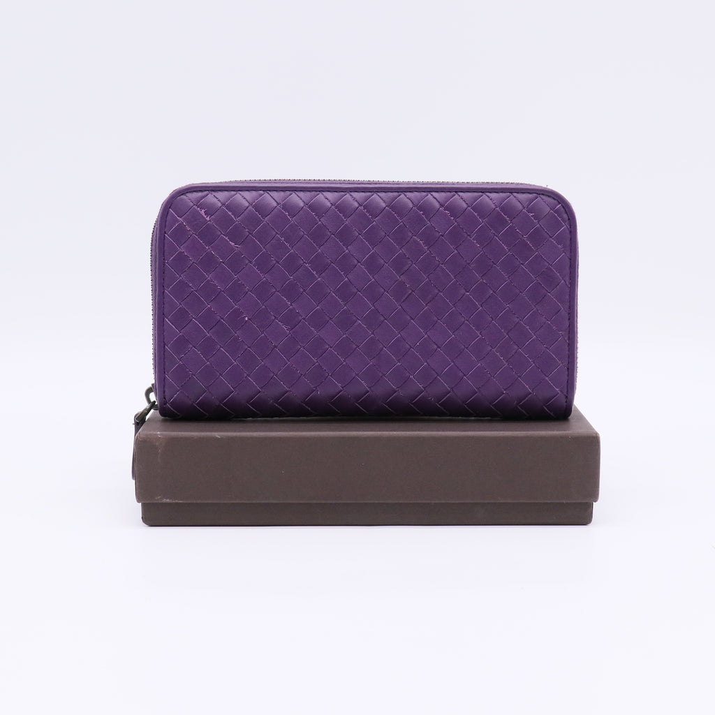 Nappa Intrecciato Zip Around Wallet Purple W22493