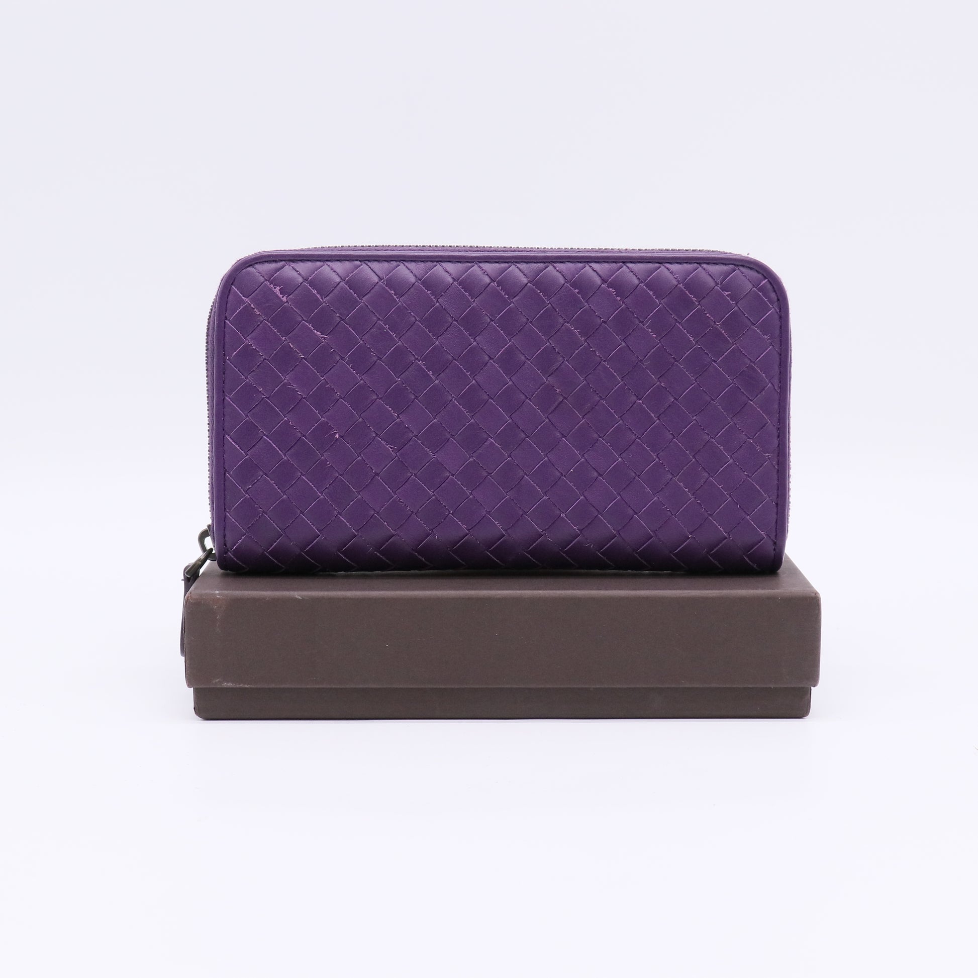 Nappa Intrecciato Zip Around Wallet Purple W22493