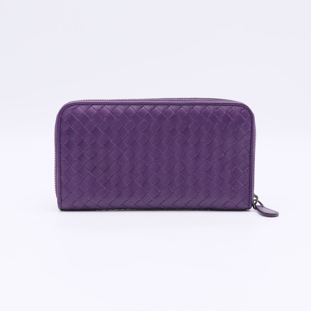 Nappa Intrecciato Zip Around Wallet Purple W22493
