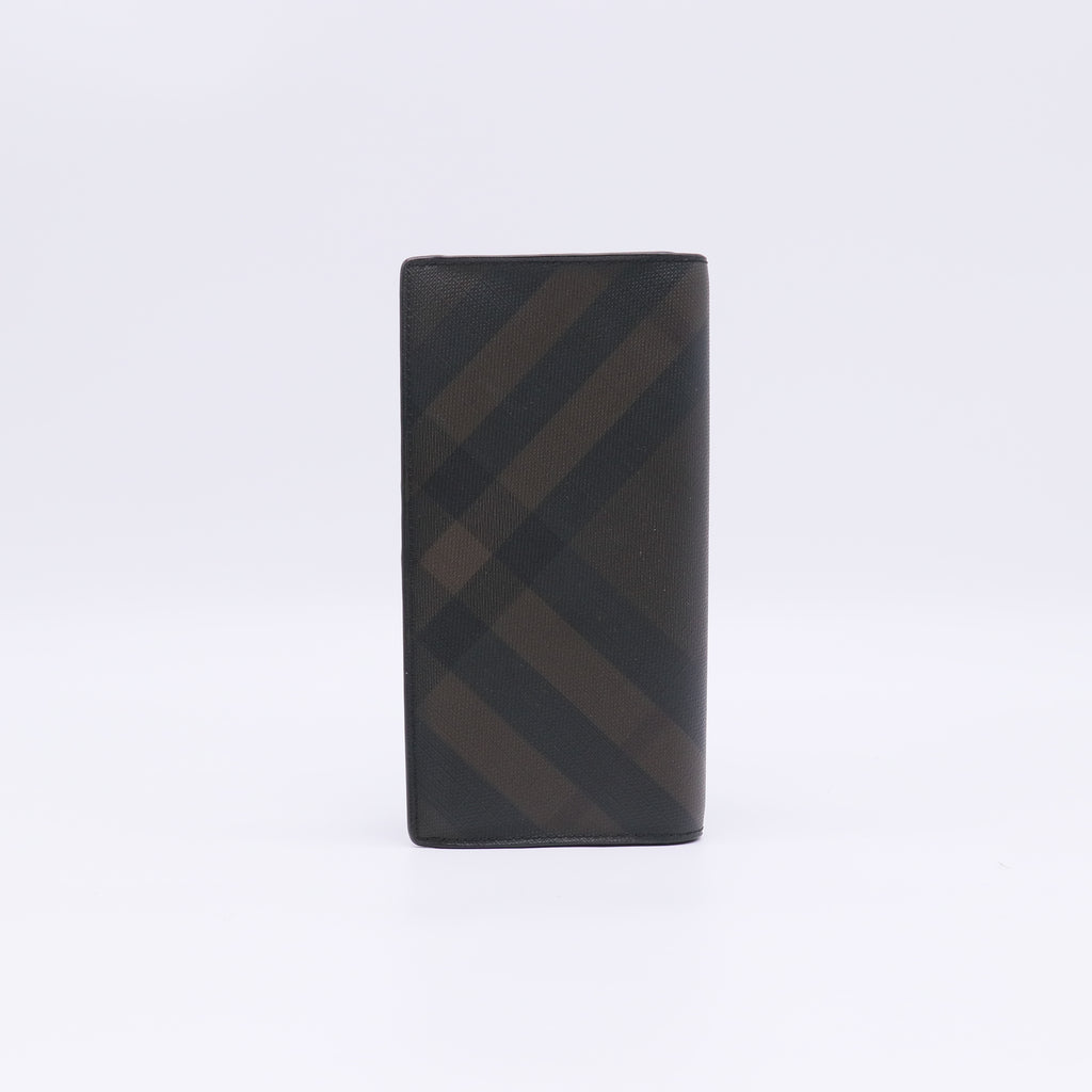 Long leather wallet in black oblique check pattern W22490