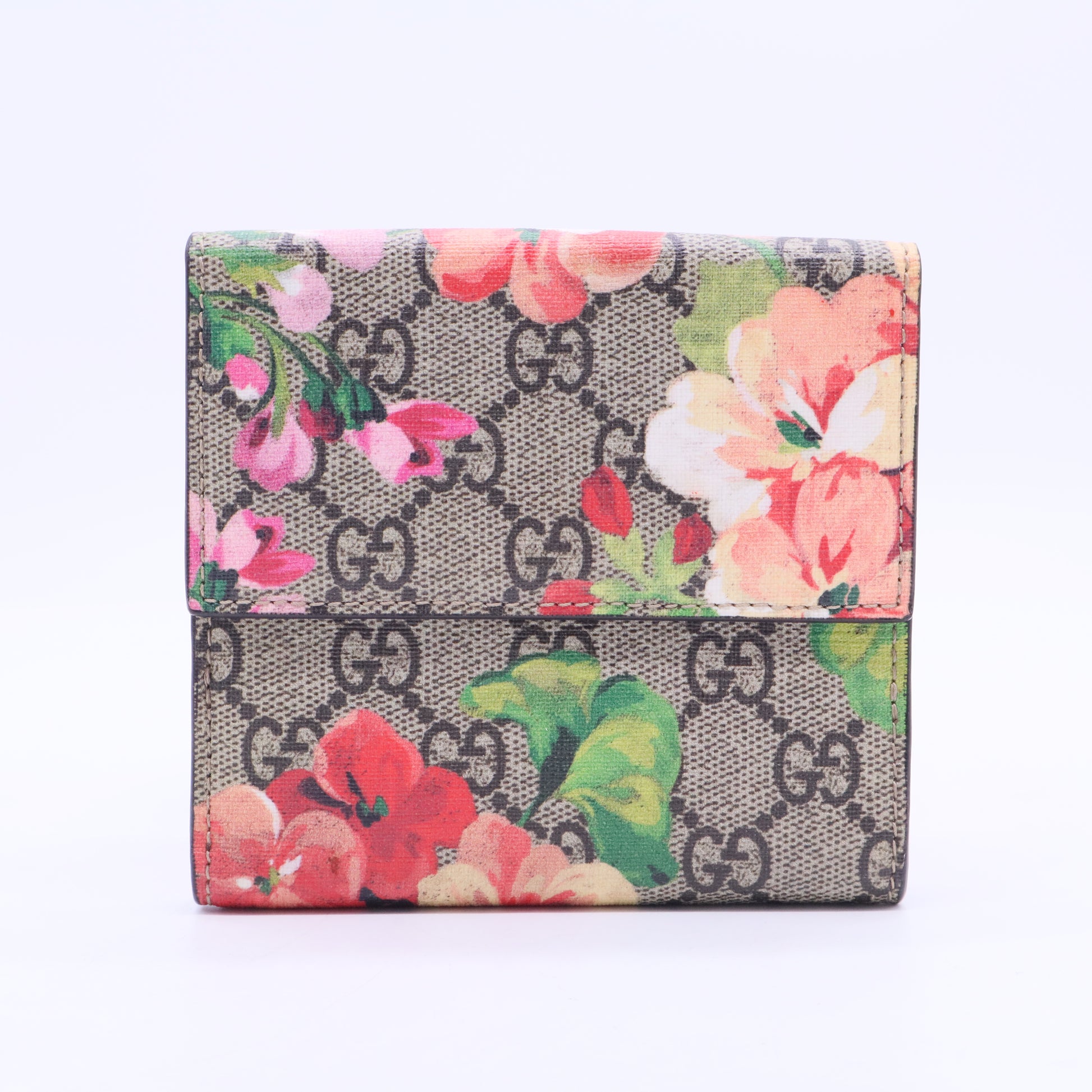GG Supreme Monogram Blooms French Flap Wallet Beige Multicolor Dry Rose W20263