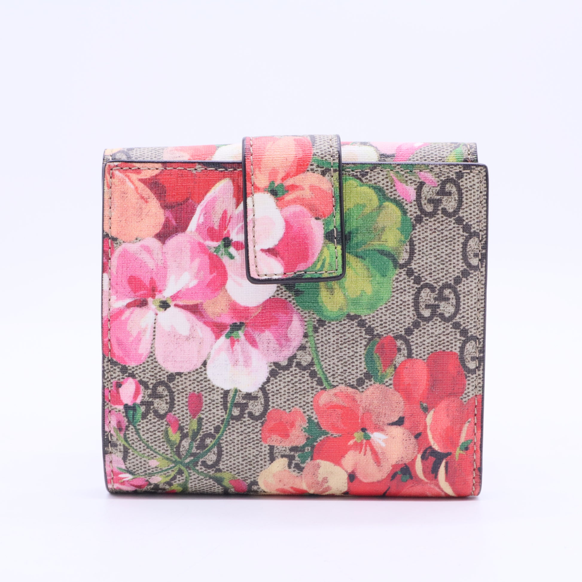 GG Supreme Monogram Blooms French Flap Wallet Beige Multicolor Dry Rose W20263