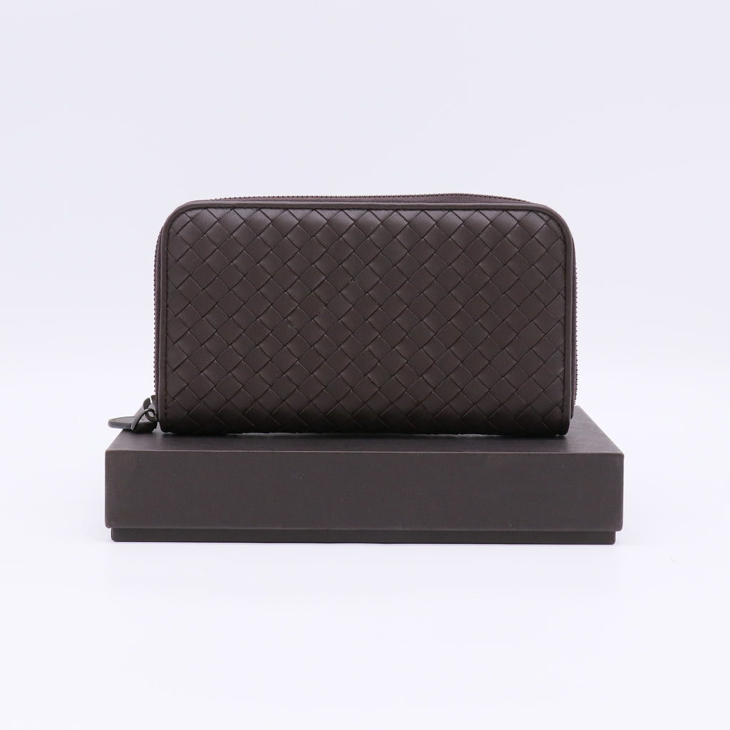 Nappa Intrecciato Zip Around Wallet Brown W22491