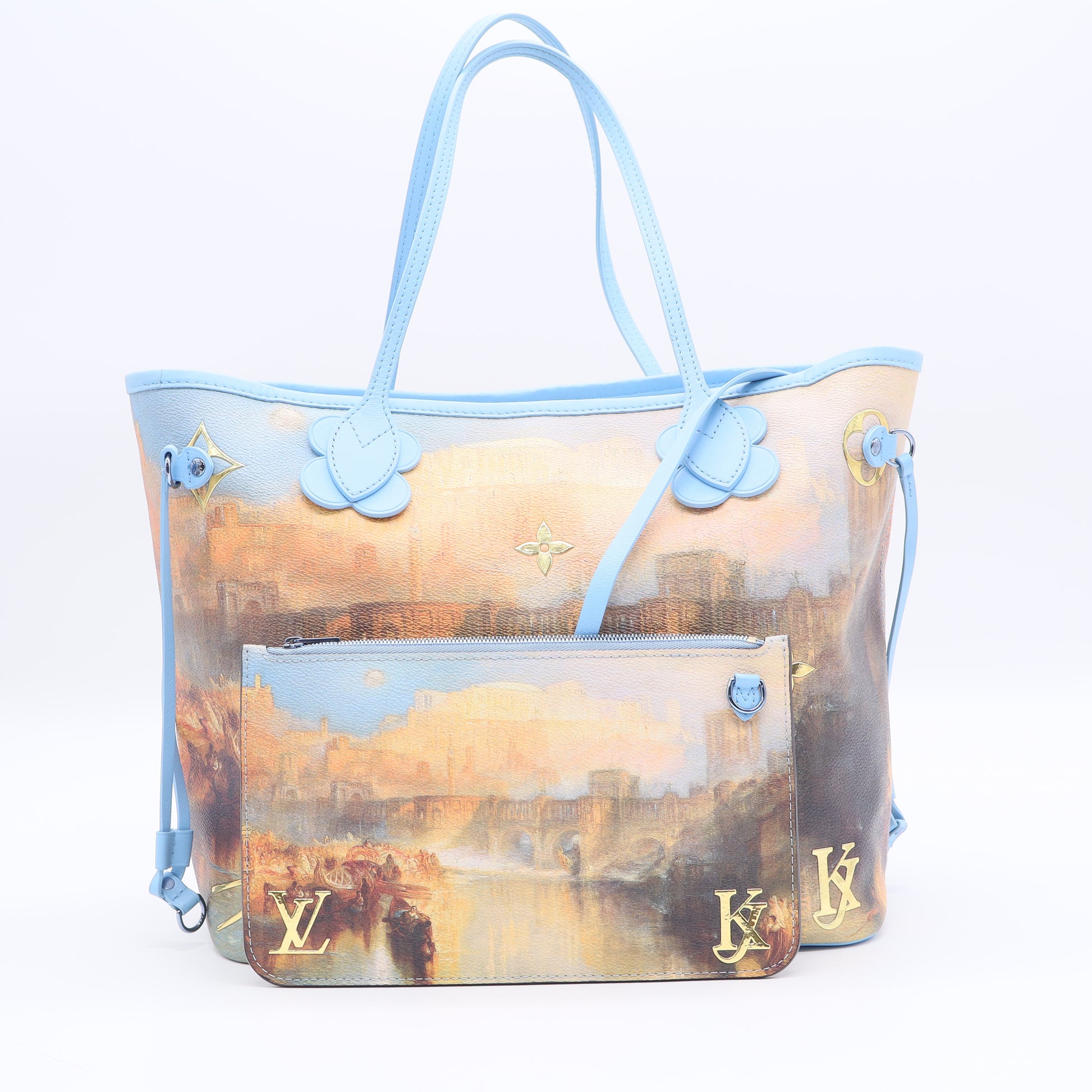 Louis Vuitton Neverfull NM Tote Limited Edition Jeff Koons Turner Print Canvas MM Twins LDJ3494