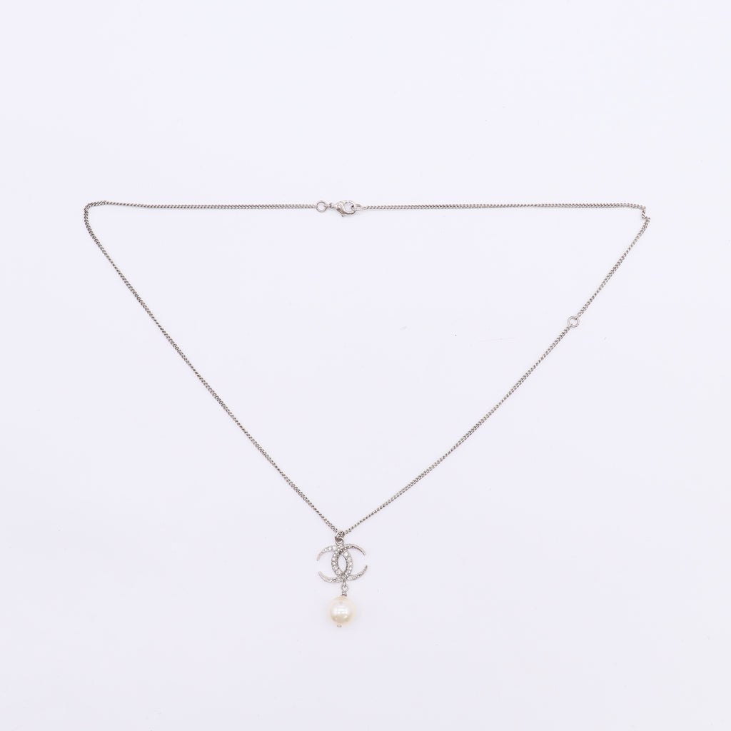 Crystal CC Pearl Drop Necklace Silver W22506