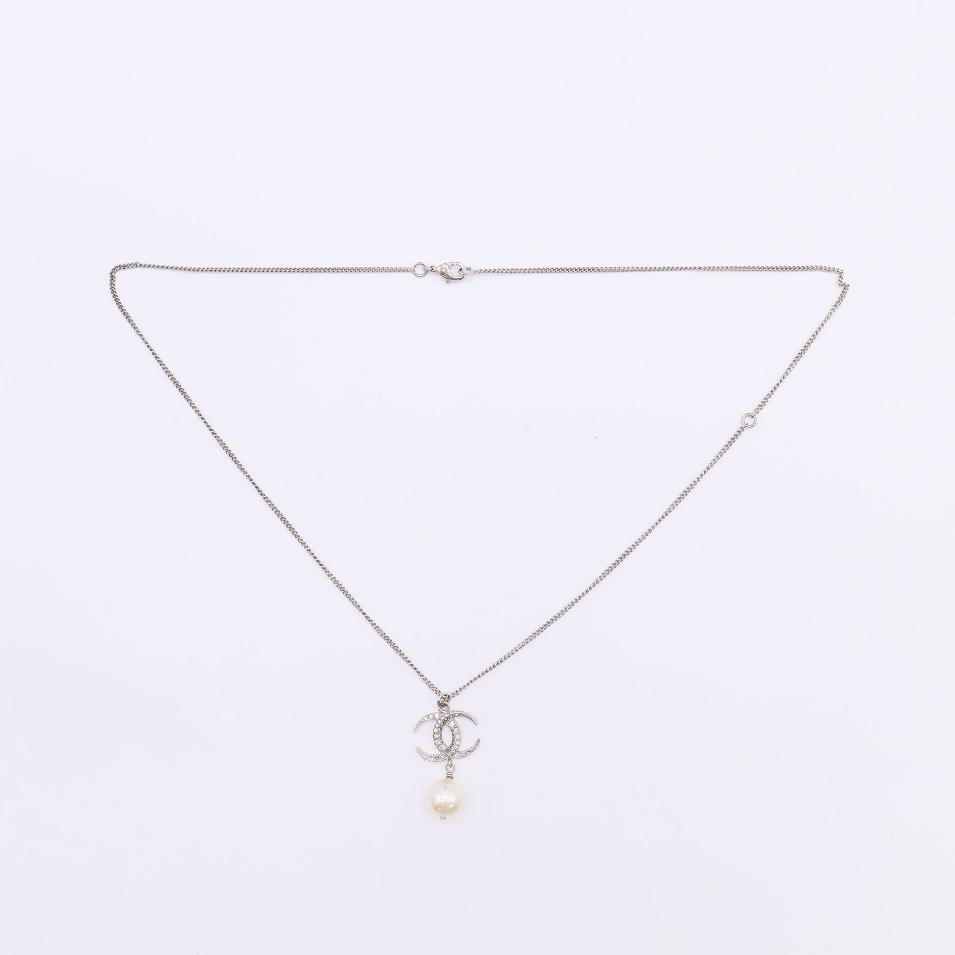 Crystal CC Pearl Drop Necklace Silver W22506