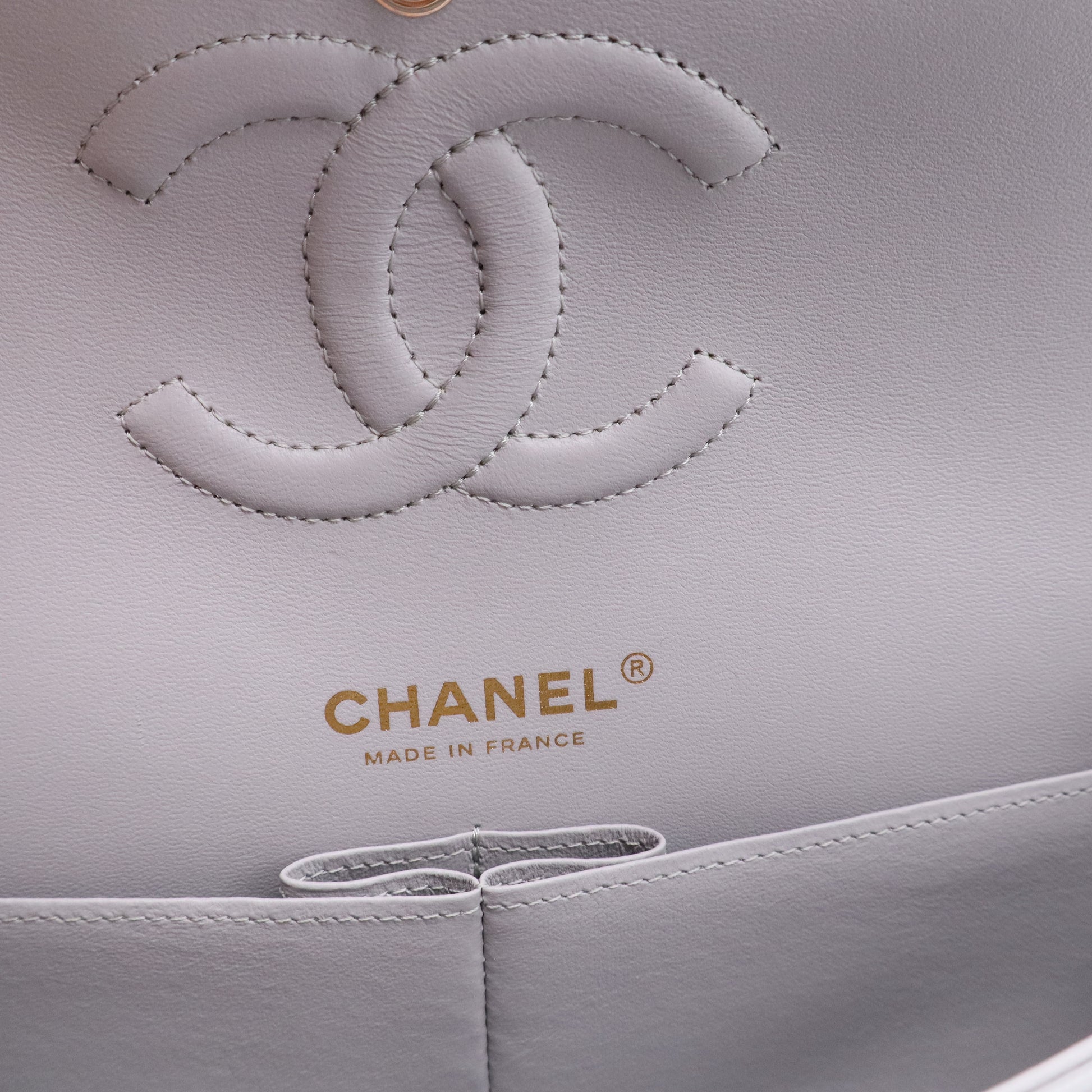 Lambskin Quilted Medium Double Flap Light Blue