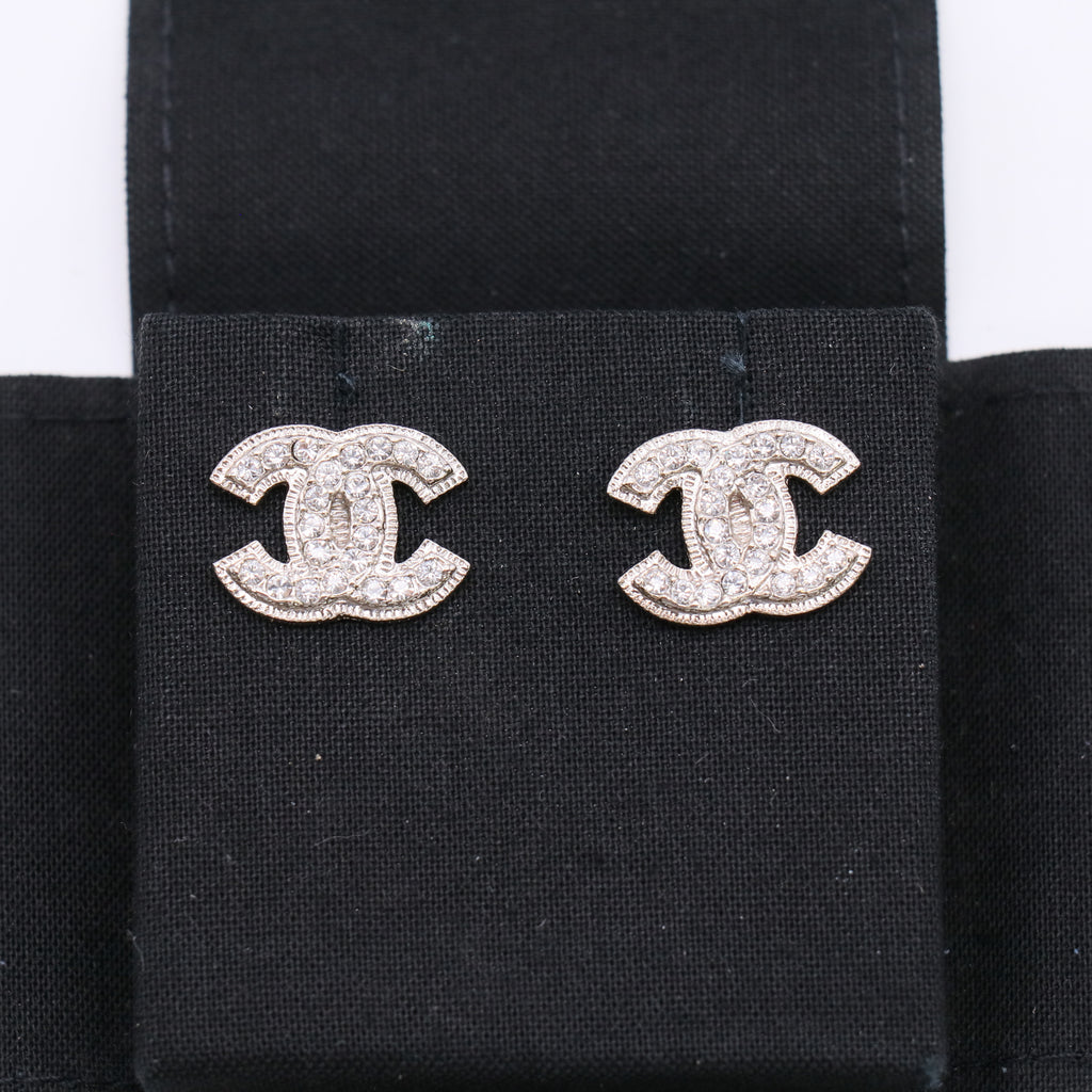 Silvertone Metal and Crystal CC Earrings W22498