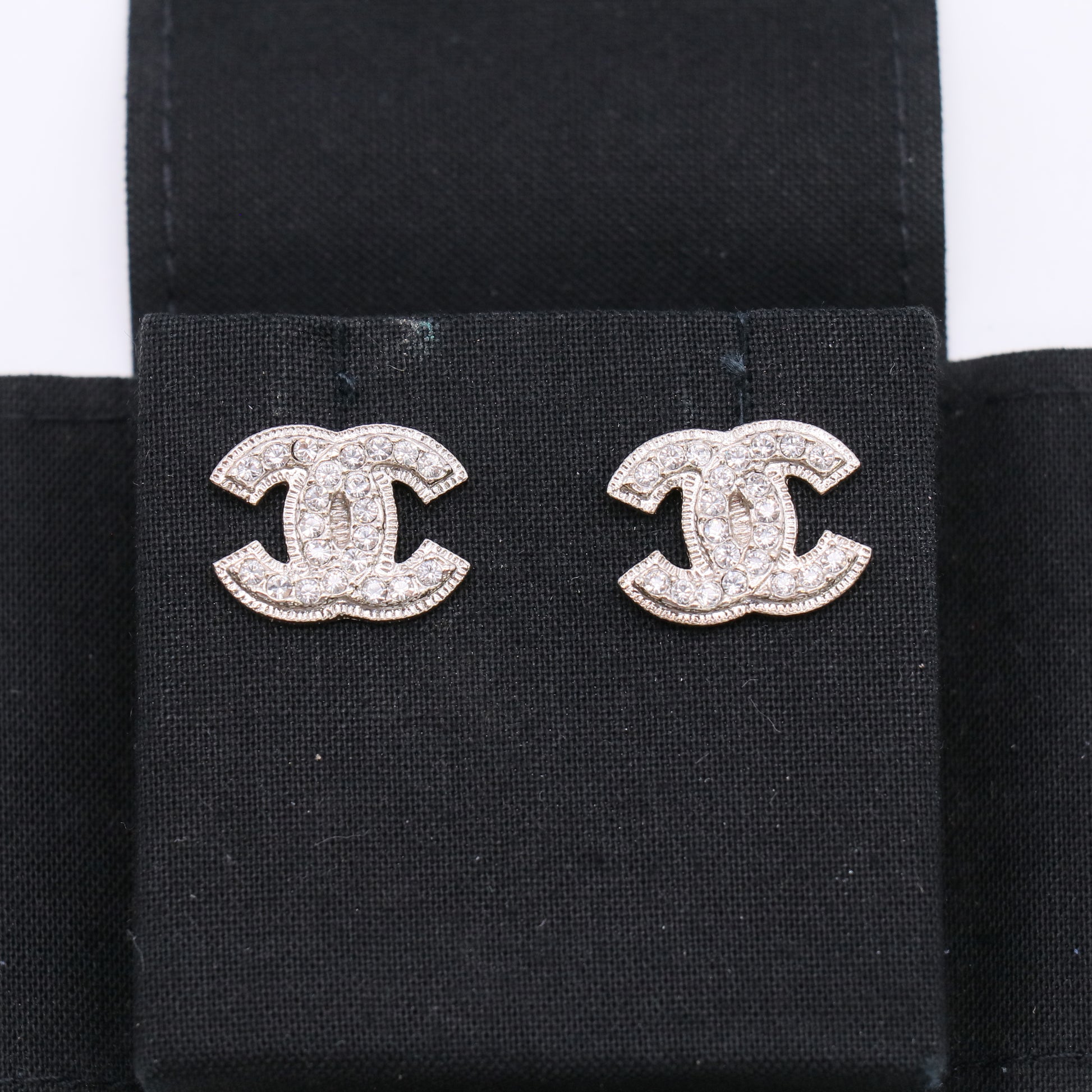 Silvertone Metal and Crystal CC Earrings W22498