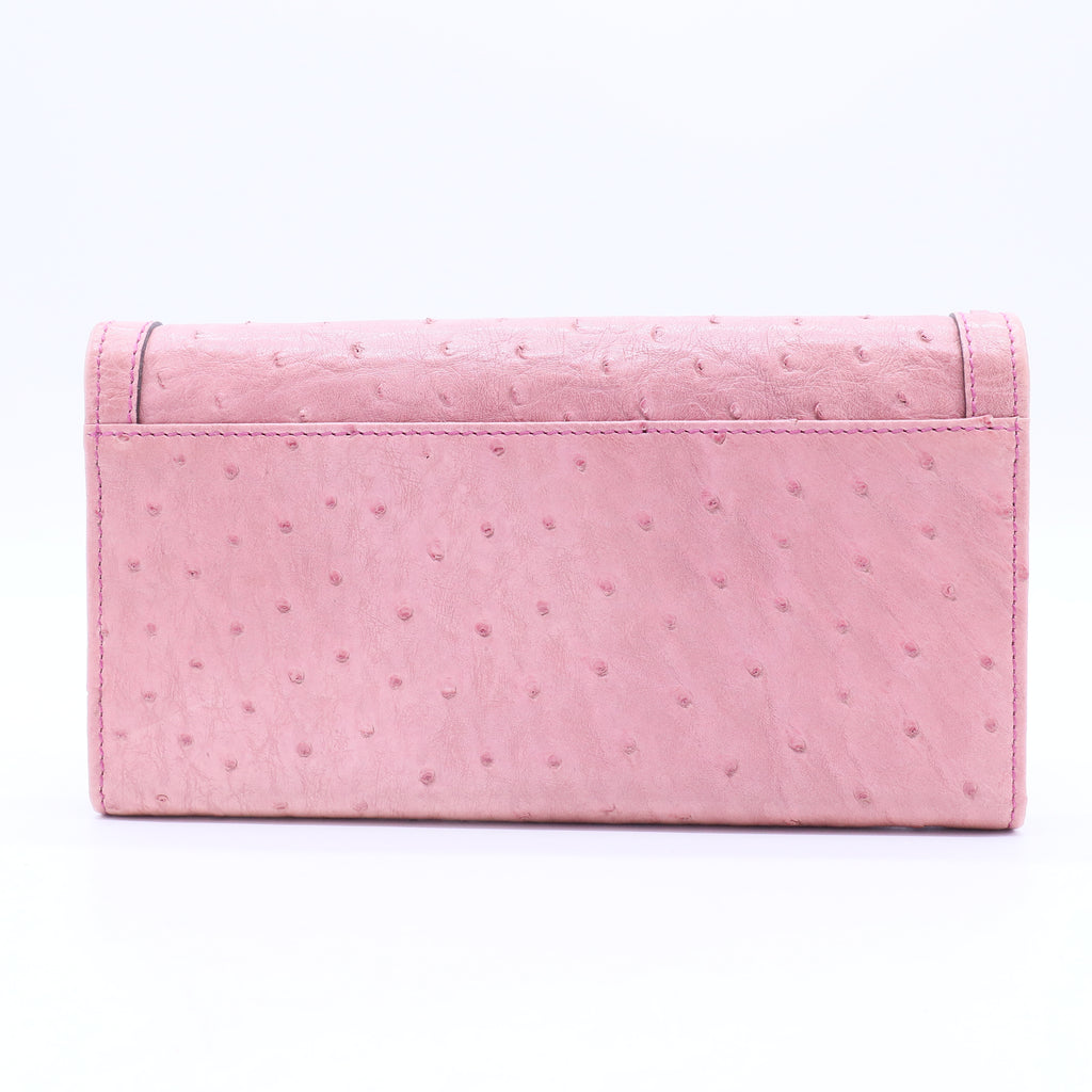 Pink Leather Bamboo Long French Purse Wallet