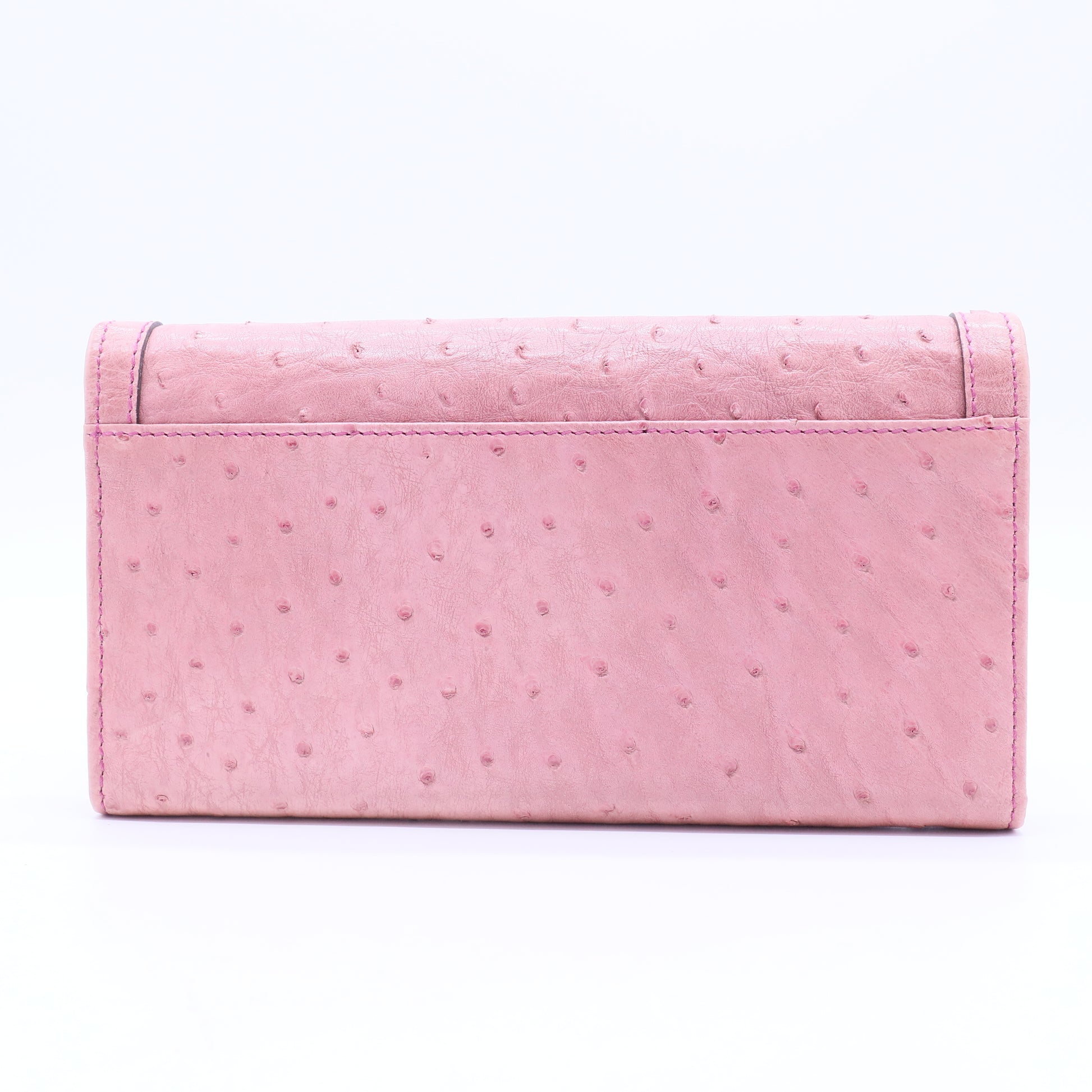 Pink Leather Bamboo Long French Purse Wallet