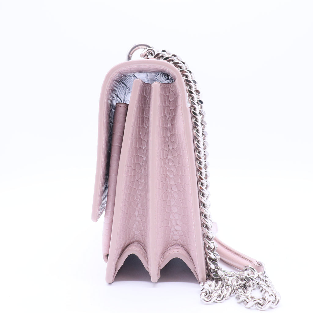 Calfskin Crocodile Embossed Medium Monogram Sunset Powder Pink