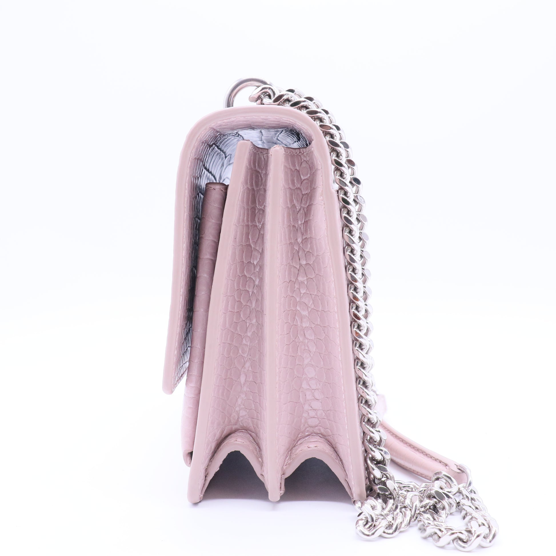 Calfskin Crocodile Embossed Medium Monogram Sunset Powder Pink