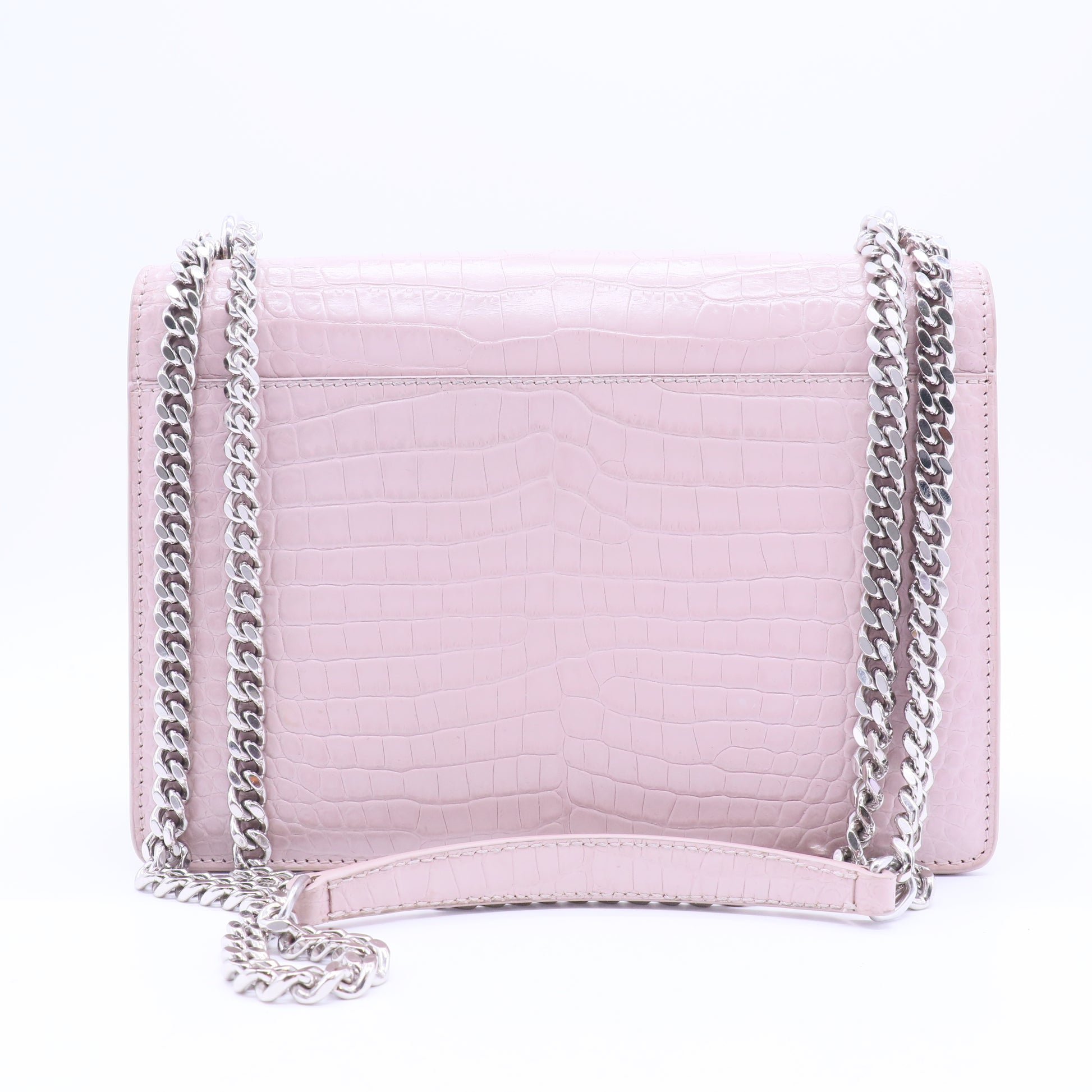 Calfskin Crocodile Embossed Medium Monogram Sunset Powder Pink