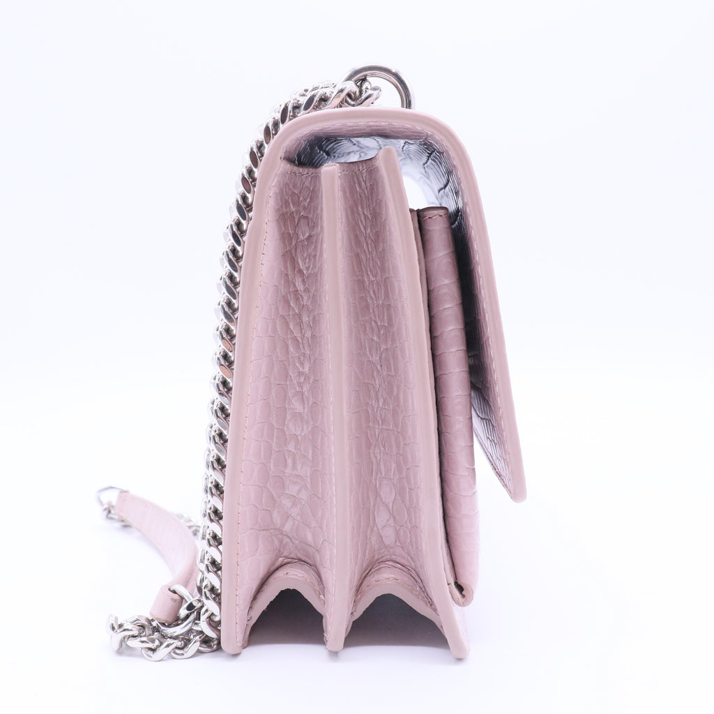 Calfskin Crocodile Embossed Medium Monogram Sunset Powder Pink