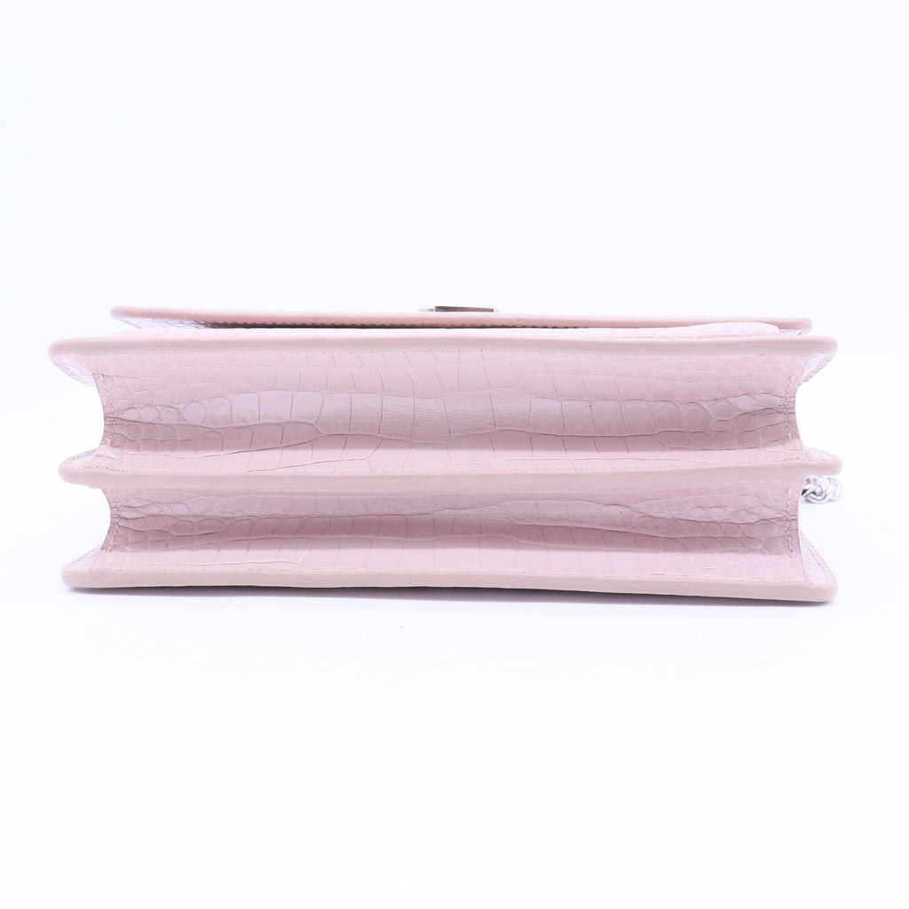 Calfskin Crocodile Embossed Medium Monogram Sunset Powder Pink