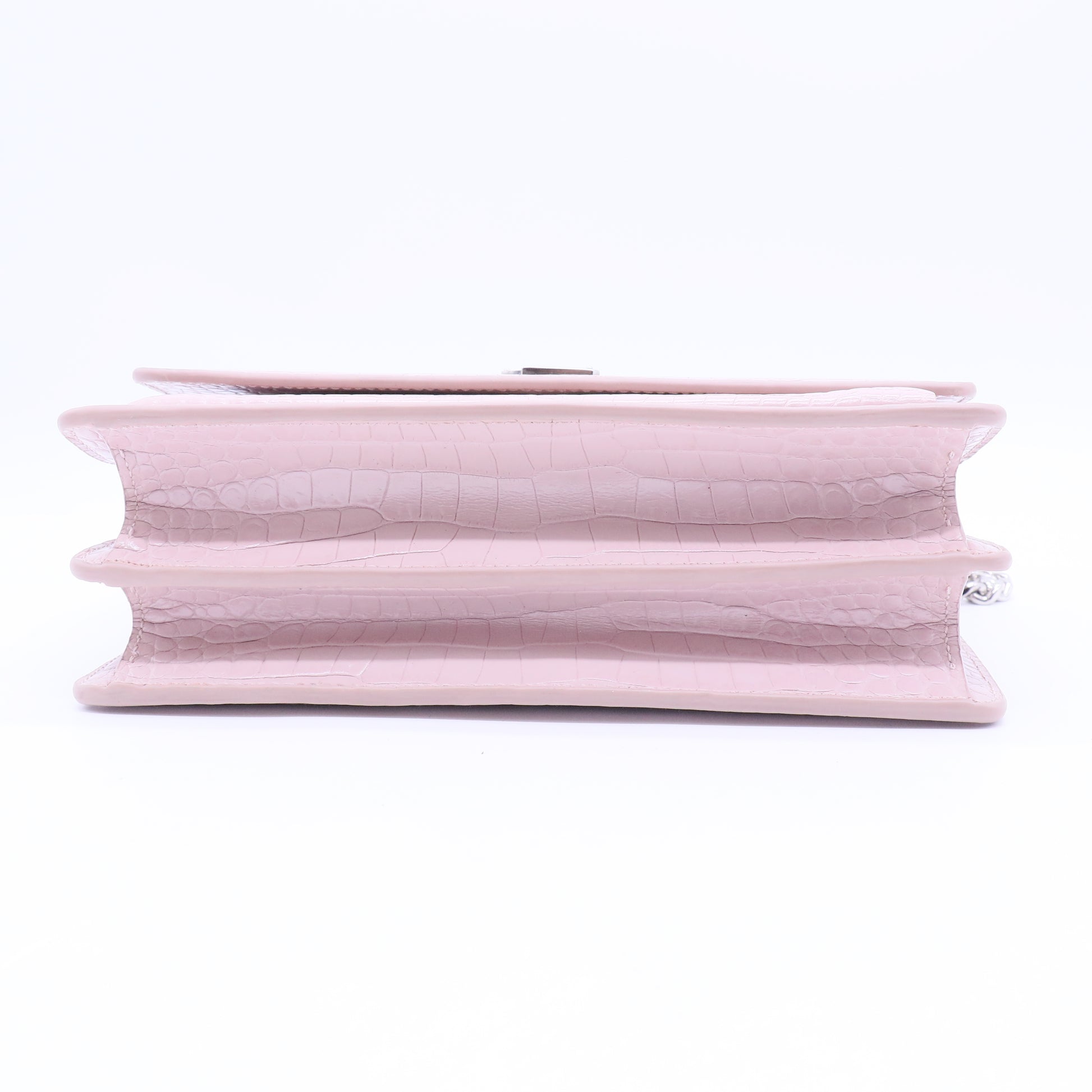 Calfskin Crocodile Embossed Medium Monogram Sunset Powder Pink