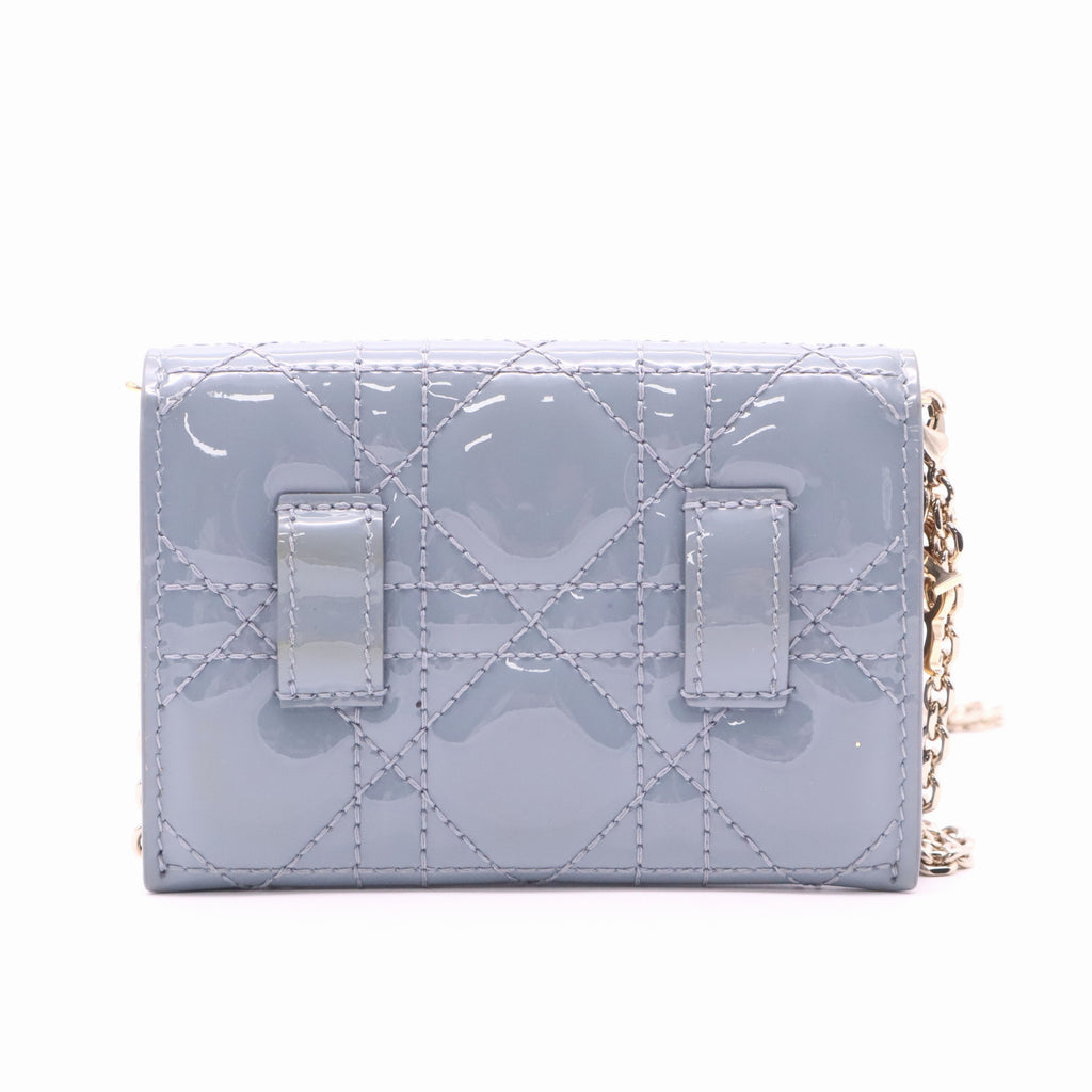 Light Blue Cannage Quilted Patent Leather Lady Dior Lotus Wallet twins