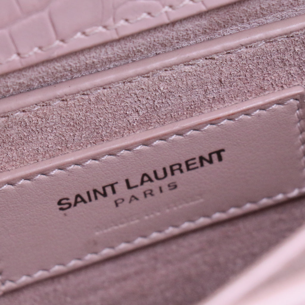 Calfskin Crocodile Embossed Medium Monogram Sunset Powder Pink