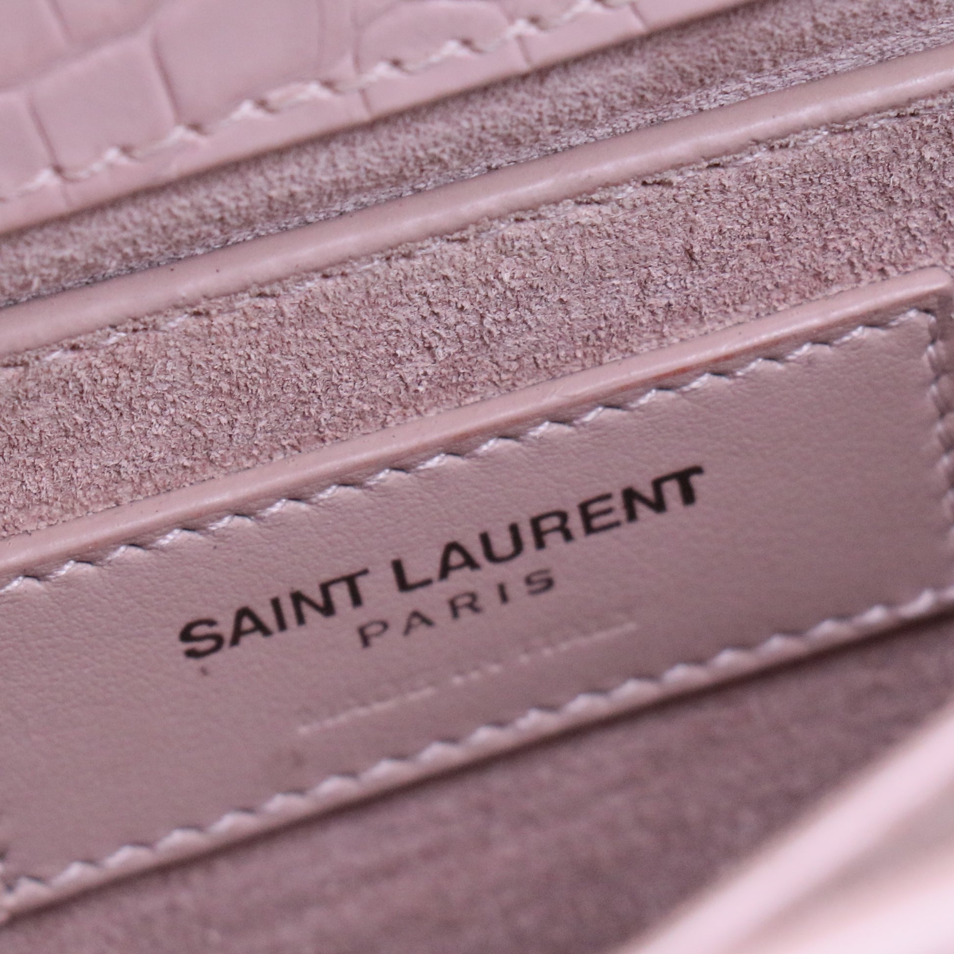 Calfskin Crocodile Embossed Medium Monogram Sunset Powder Pink