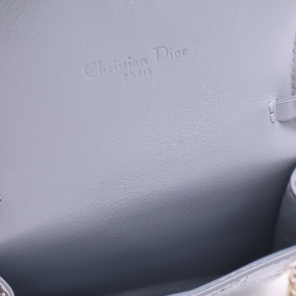 Light Blue Cannage Quilted Patent Leather Lady Dior Lotus Wallet twins