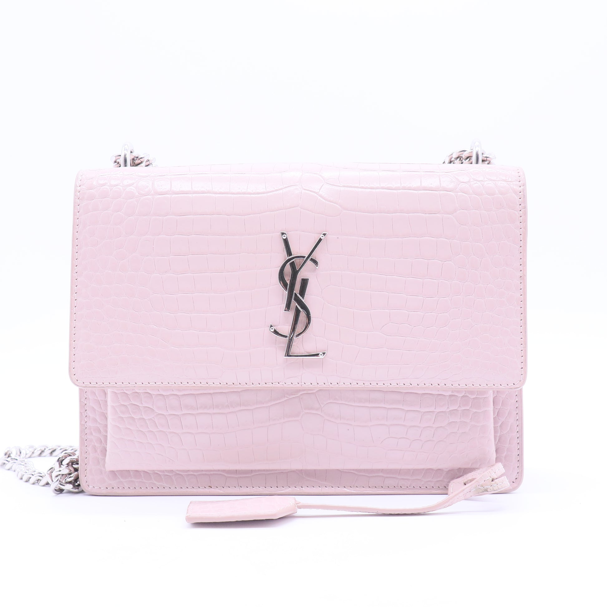 Calfskin Crocodile Embossed Medium Monogram Sunset Powder Pink