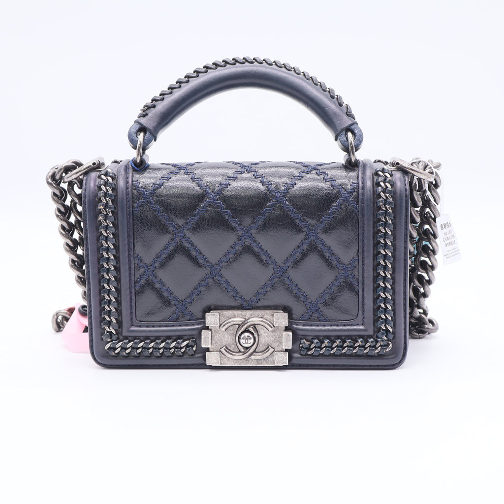 Chain Handle Boy Flap Bag Quilted Calfskin Small Twins LDJ3485