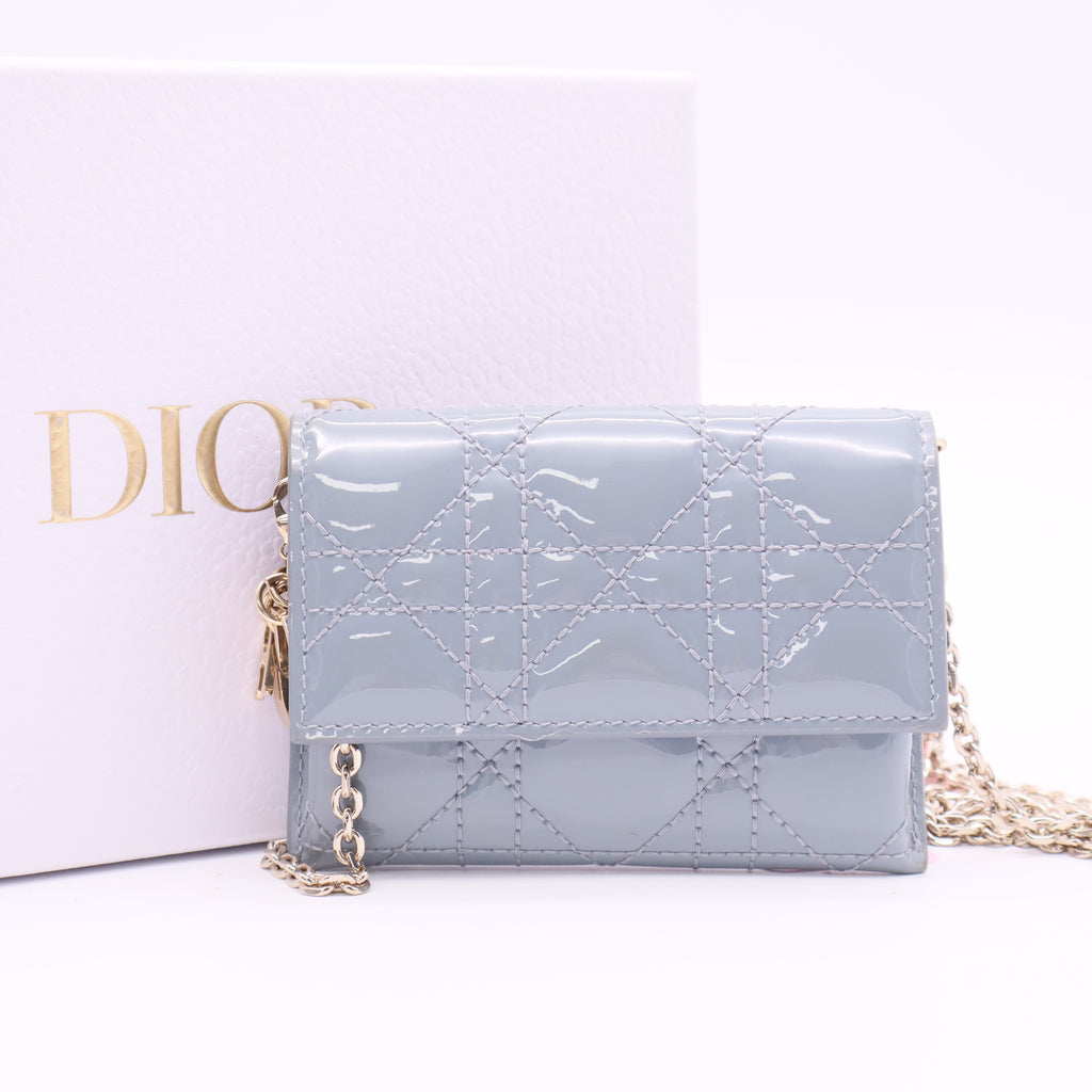 Light Blue Cannage Quilted Patent Leather Lady Dior Lotus Wallet twins