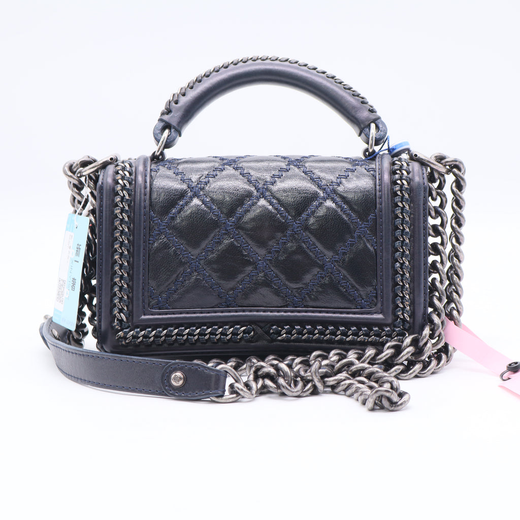 Chain Handle Boy Flap Bag Quilted Calfskin Small Twins LDJ3485