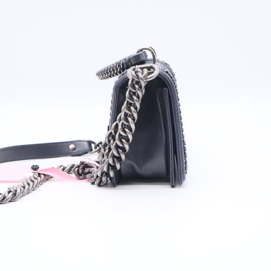 Chain Handle Boy Flap Bag Quilted Calfskin Small Twins LDJ3485