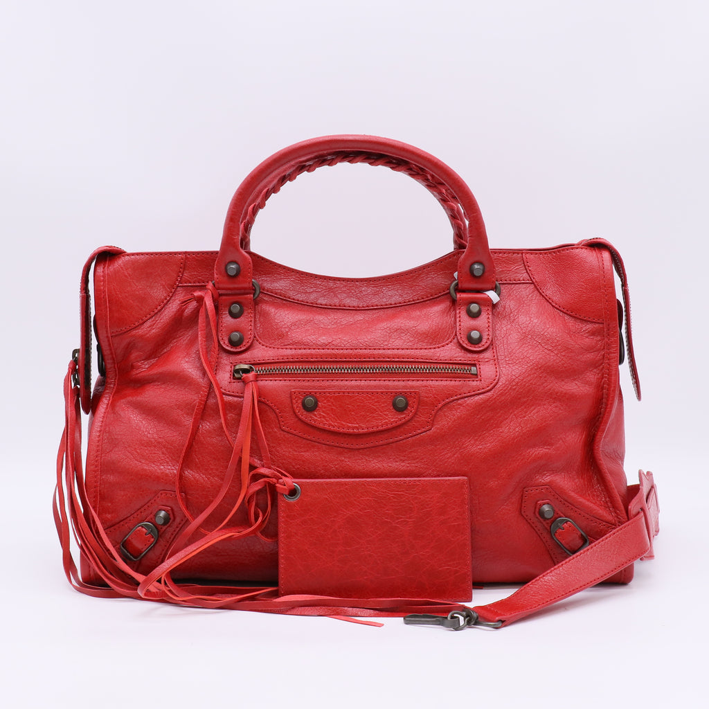 Balenciaga Rouge Cardinal Leather Motorcycle City Bag twins LDJ5475