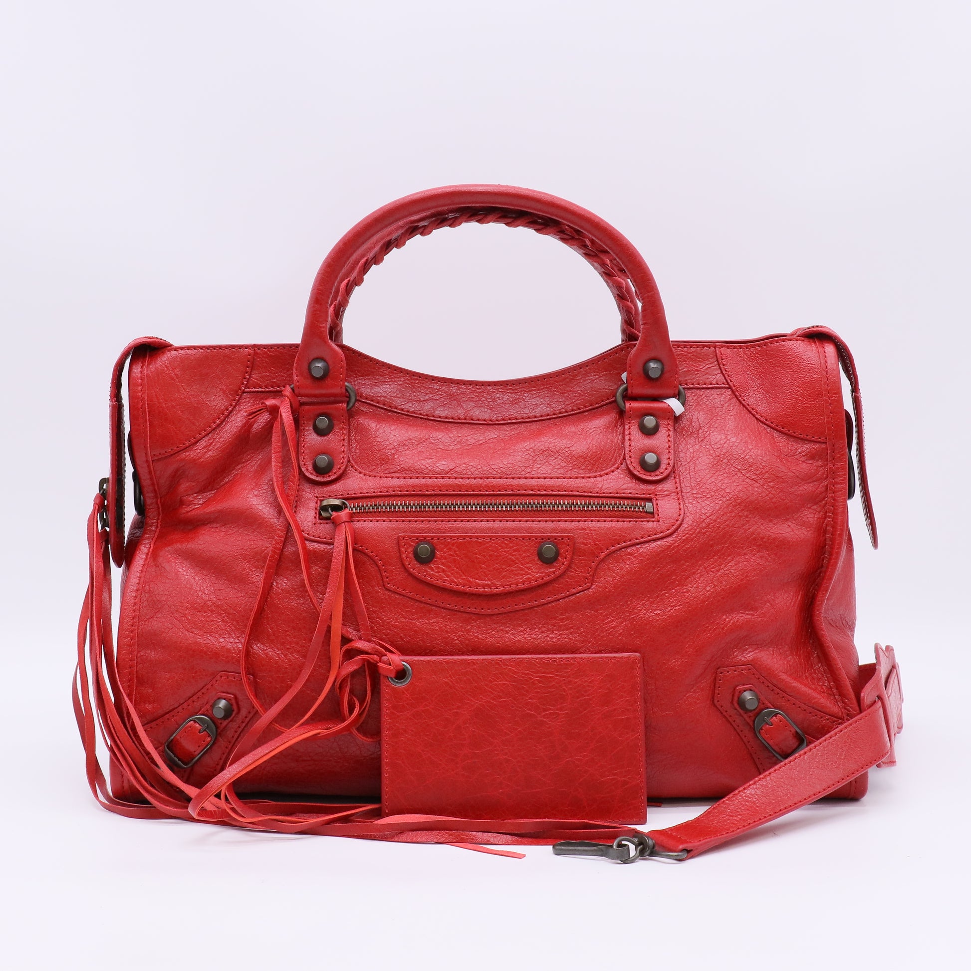 Balenciaga Rouge Cardinal Leather Motorcycle City Bag twins LDJ5475