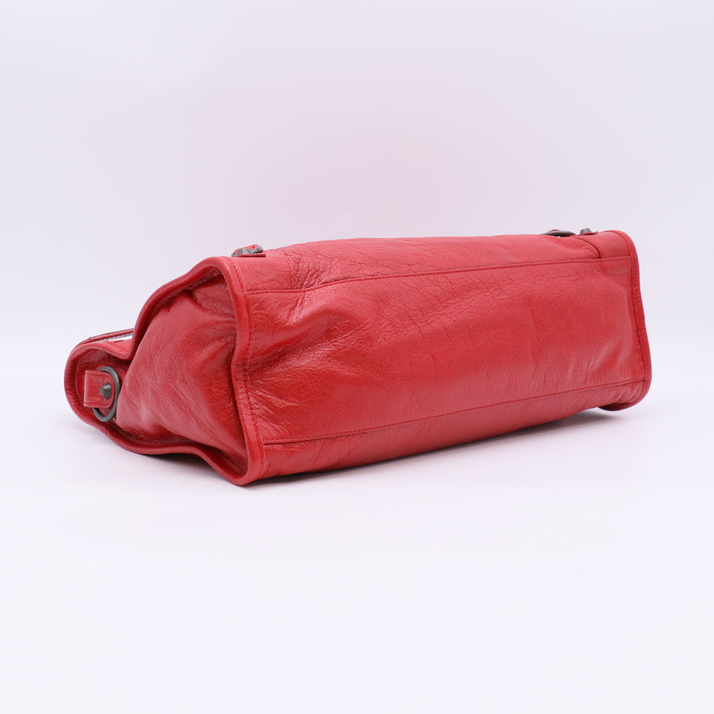 Balenciaga Rouge Cardinal Leather Motorcycle City Bag twins LDJ5475