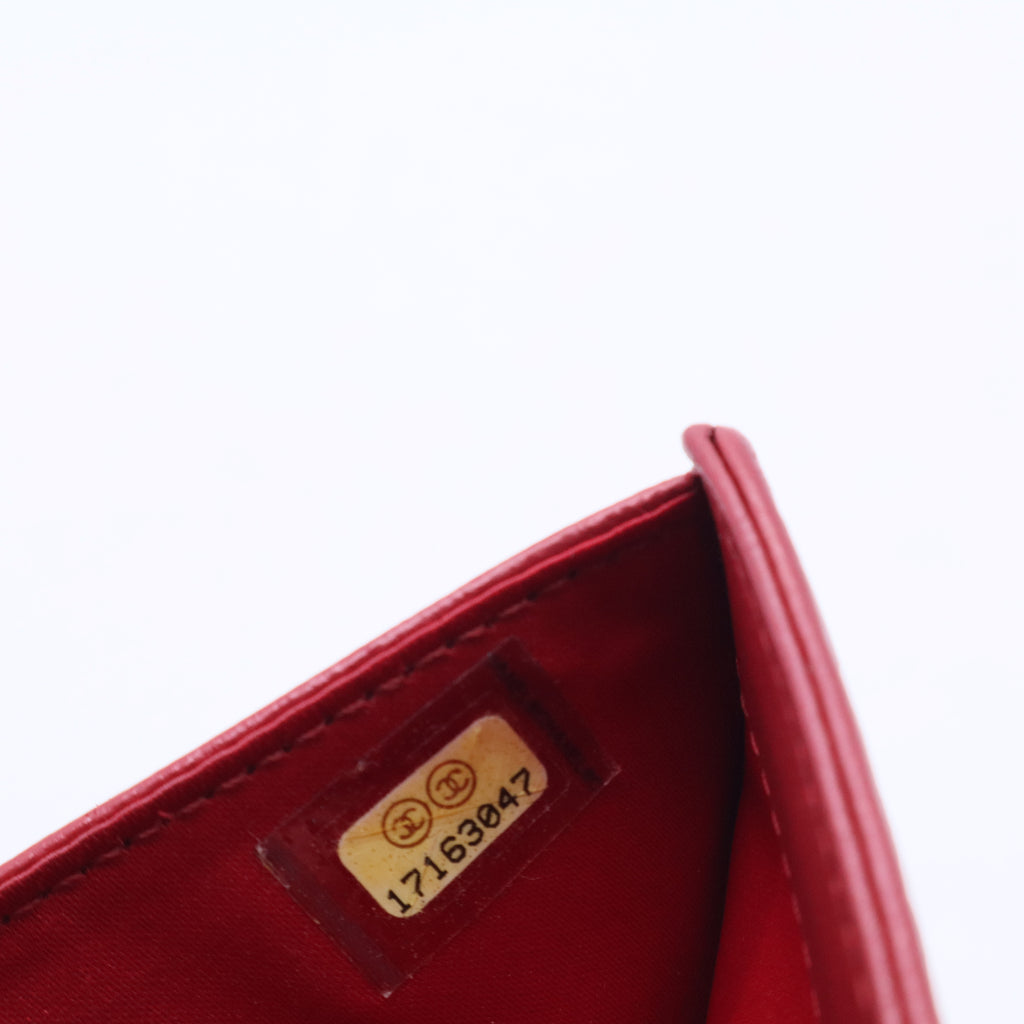 Chanel Red Leather Camellia Embossed French Wallet