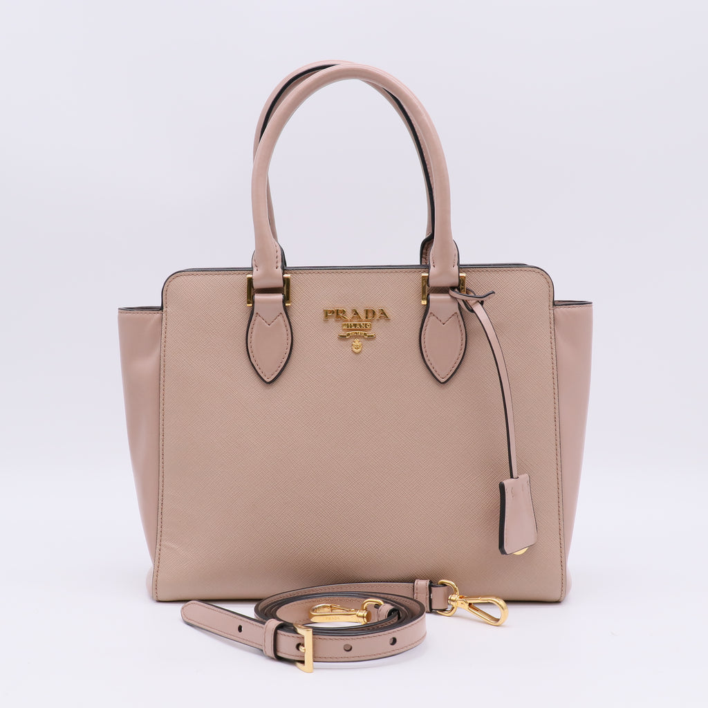 Prada Saffiano Soft Calf Trimmed Convertible Open Tote (Model: 1BA113) B23169