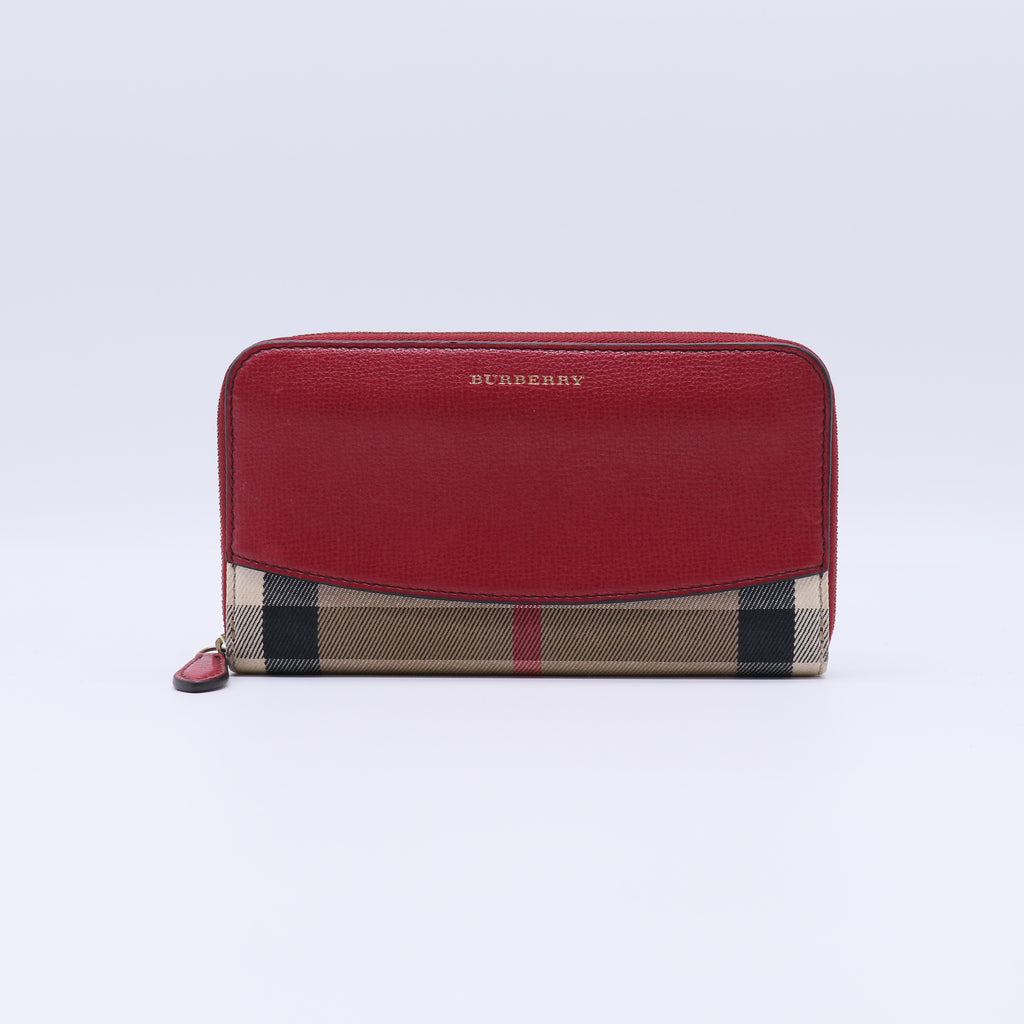 Burberry House Check Canvas Elmore Zip Around Wallet W21323