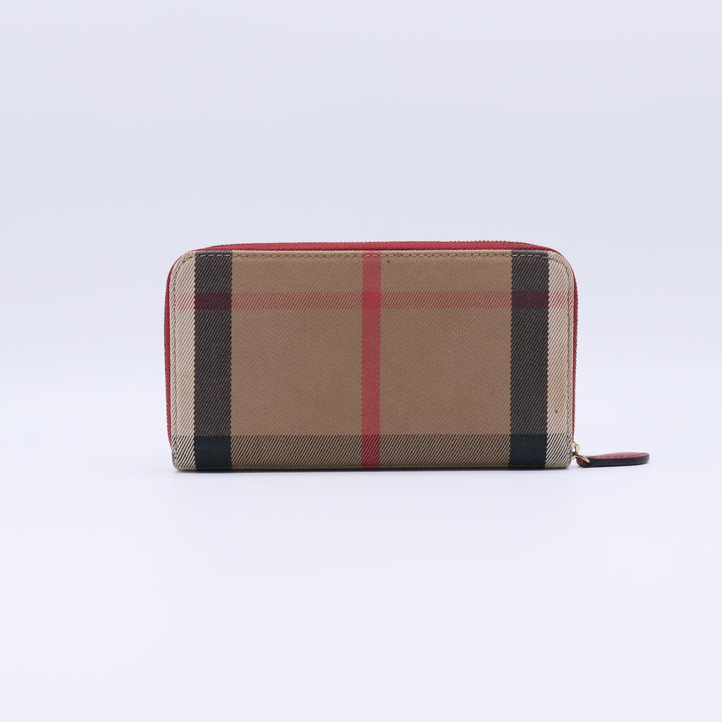 Burberry House Check Canvas Elmore Zip Around Wallet W21323