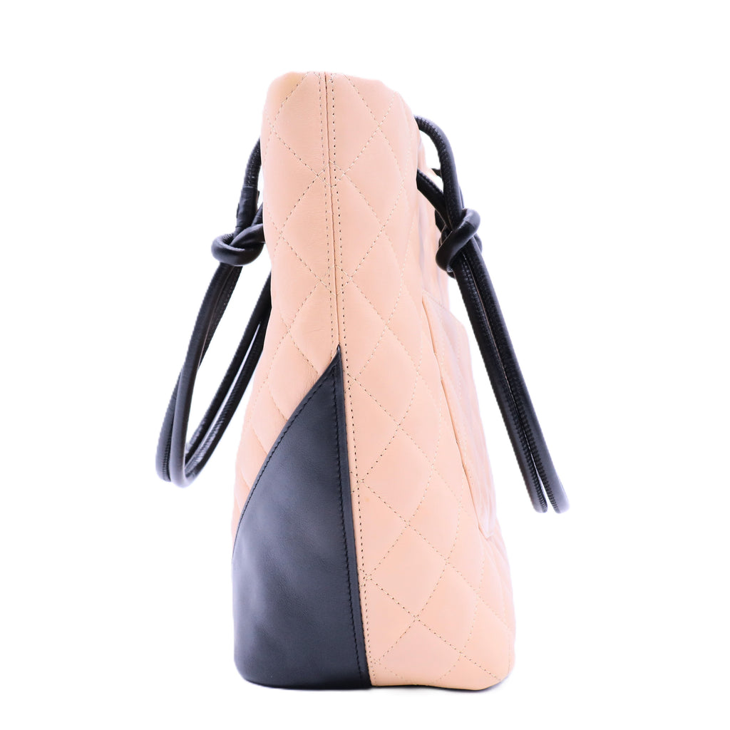 Calfskin Quilted Medium Cambon Tote Beige Black