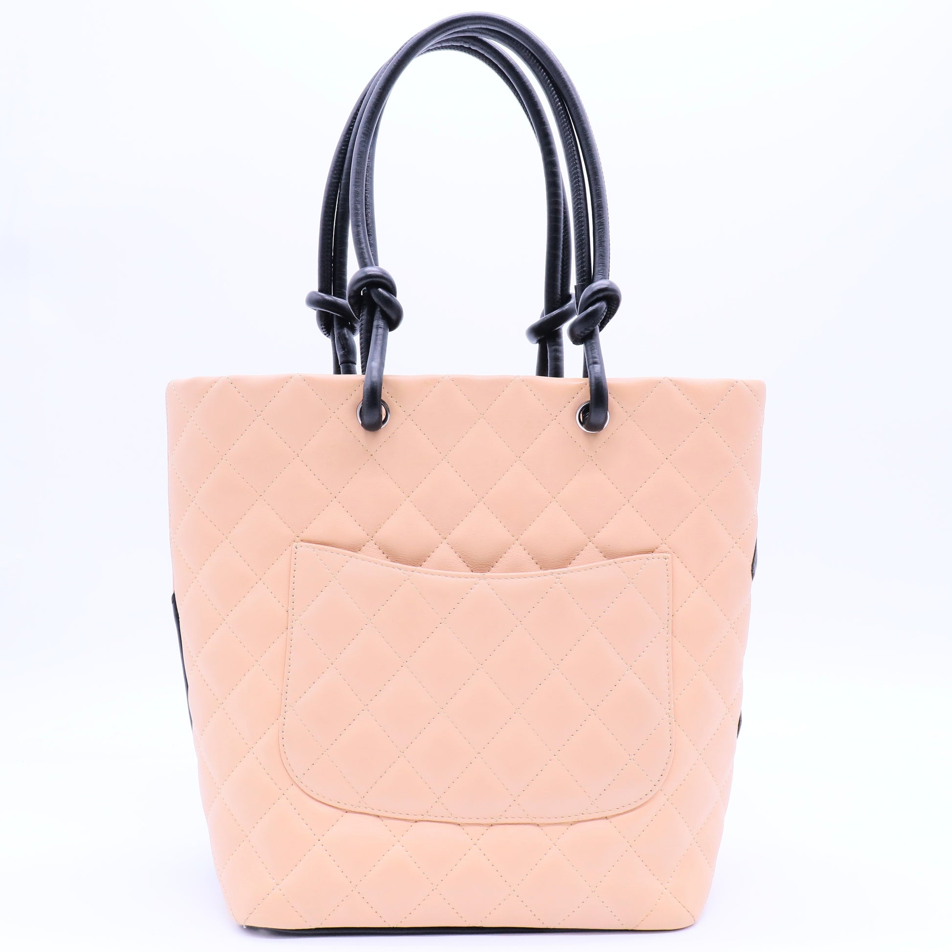 Calfskin Quilted Medium Cambon Tote Beige Black