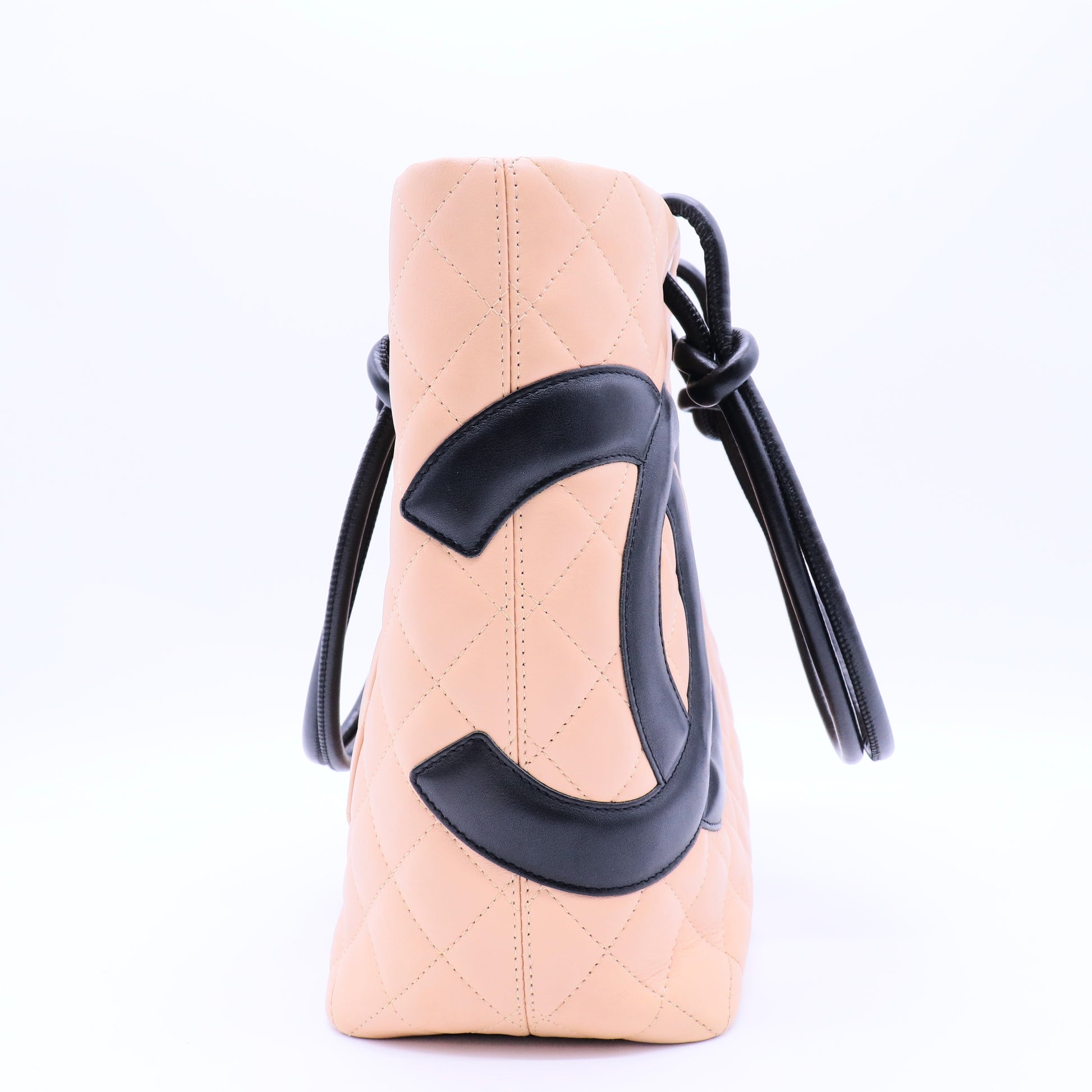 Calfskin Quilted Medium Cambon Tote Beige Black