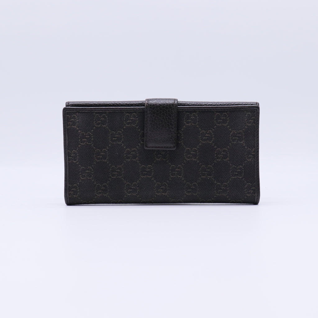 Gucci GG Canvas Studded Round Plaque Continental Wallet Black W21326