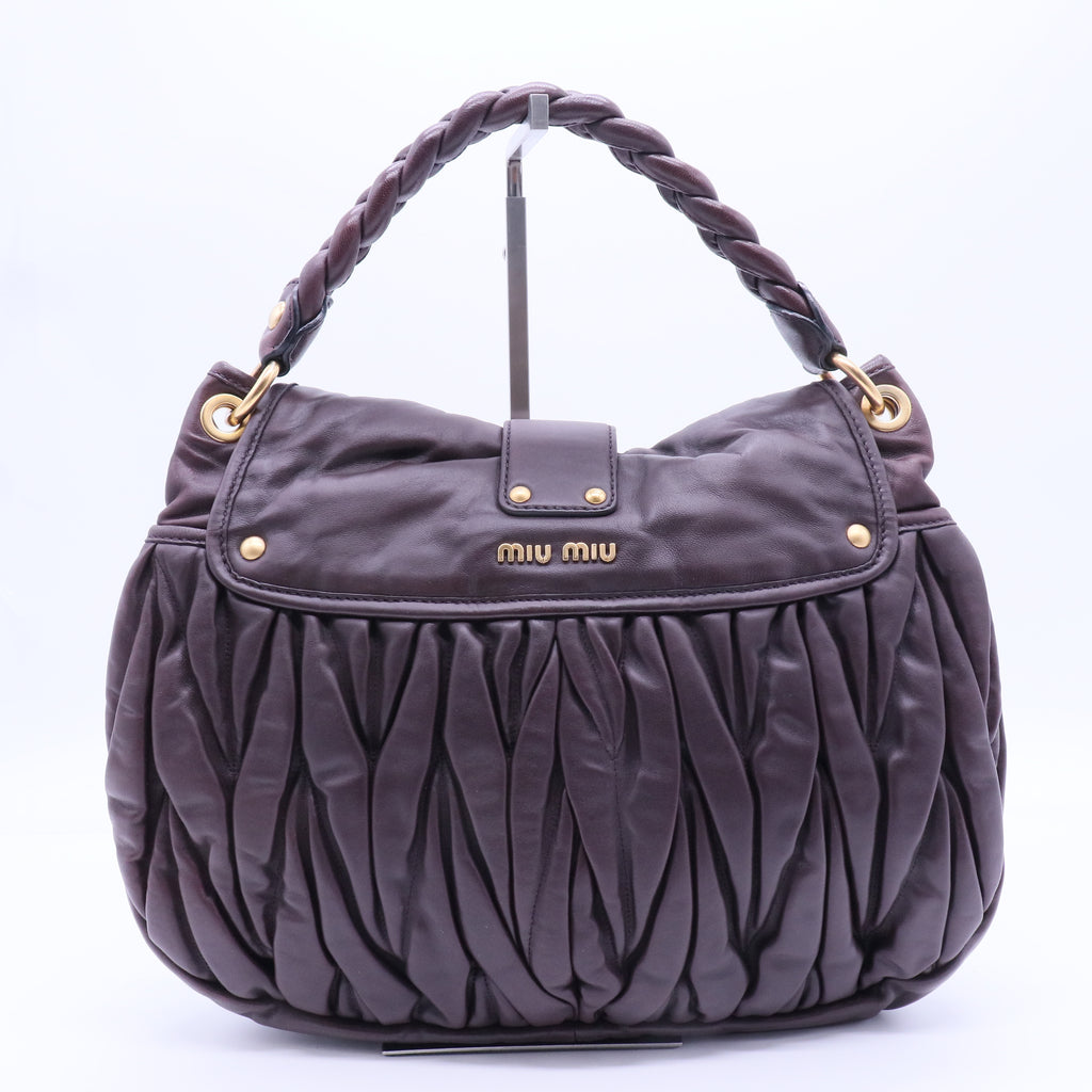 Pleated Leather Hobo Burgundy Leather