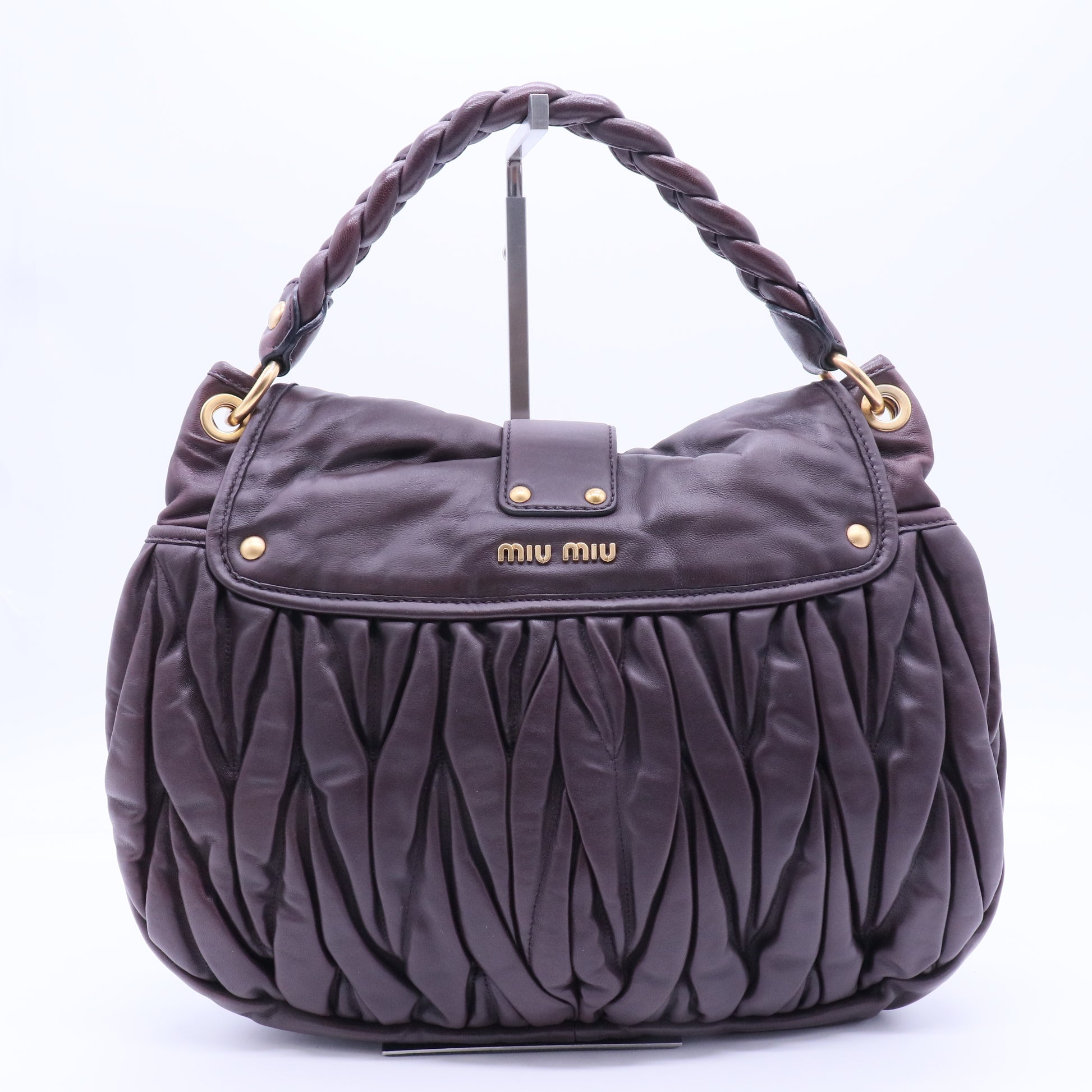 Pleated Leather Hobo Burgundy Twins