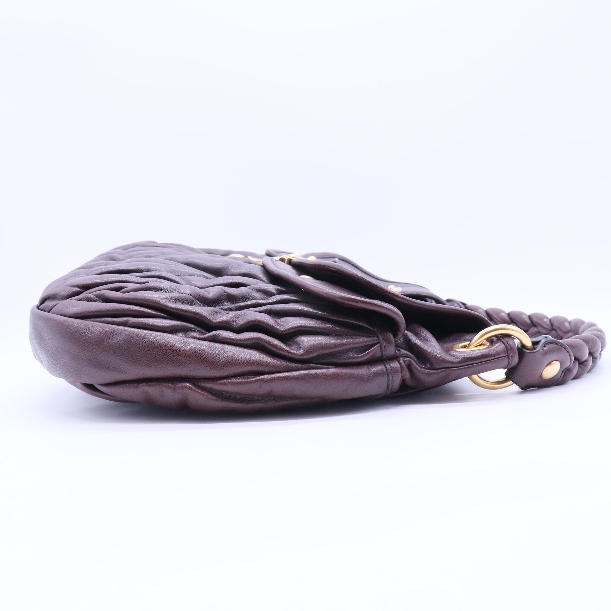 Pleated Leather Hobo Burgundy Leather